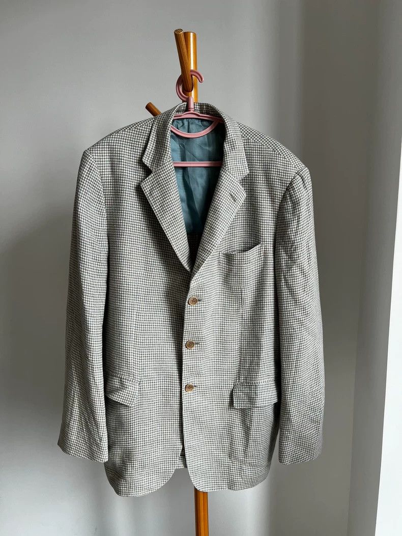 Loro Piana Loro Piana Blue Houndstooth Silk-Linen Blazer Size US XL / EU 56 / 4 - 1 Thumbnail