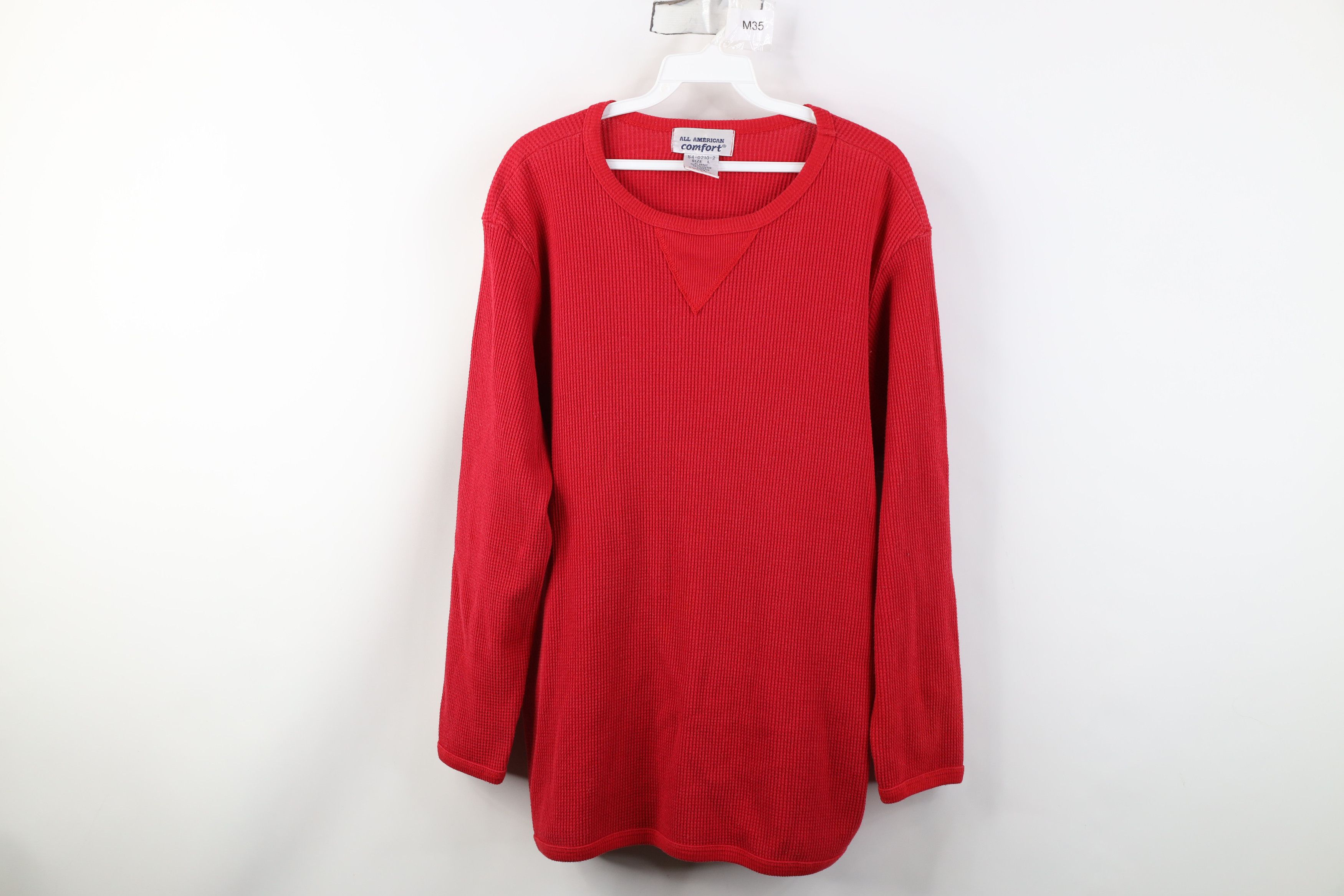 Vintage Vintage 90s Streetwear Waffle Knit Long Sleeve T-Shirt Red Size US L / EU 52-54 / 3 - 1 Thumbnail