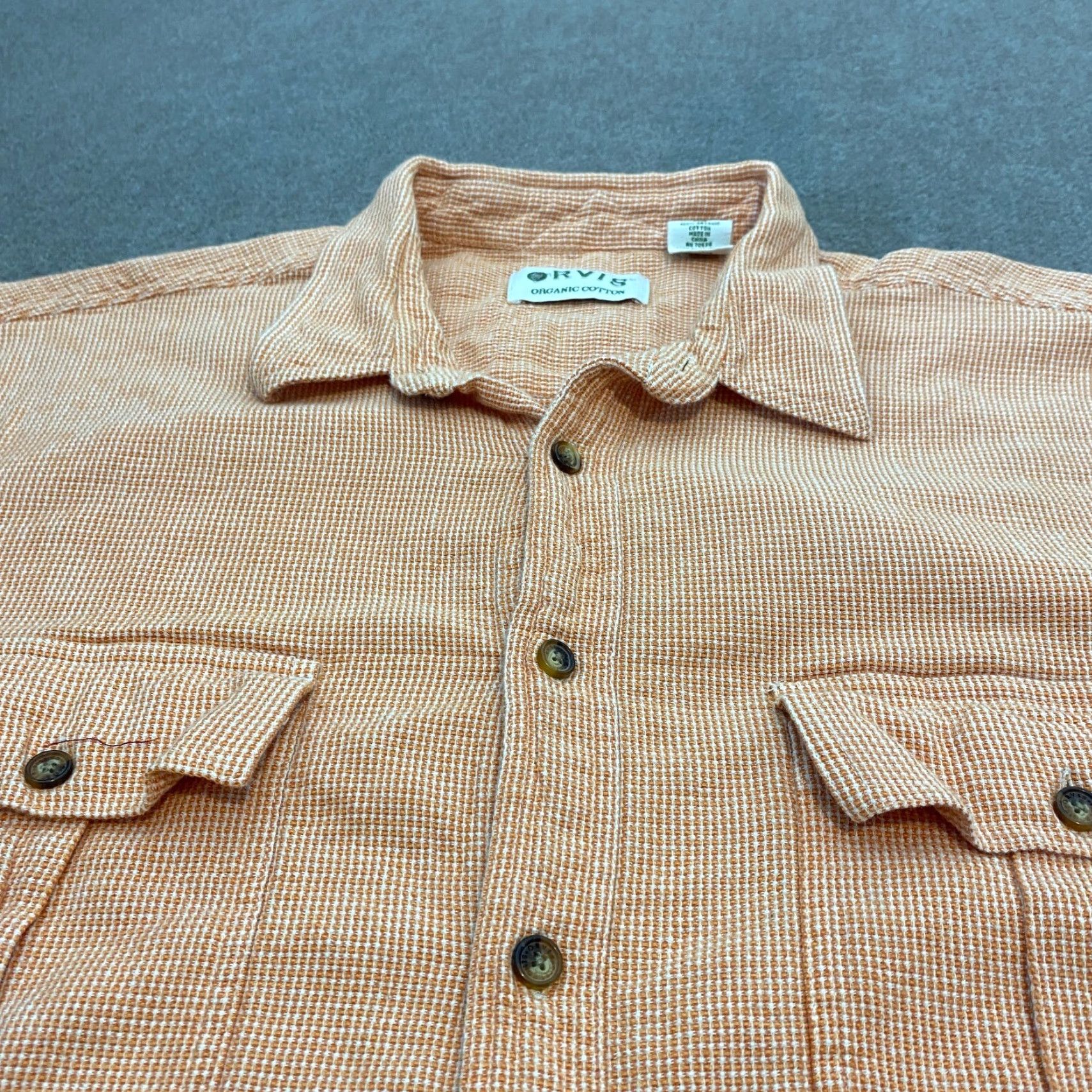 Orvis Orvis Shirt Mens 2XL Orange Woven Flap Pockets Long Sleeve Collar Button Camp Size US XXL / EU 58 / 5 - 2 Thumbnail