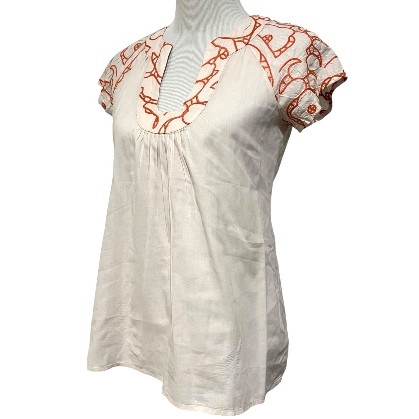 Habitat Tabitha Tunic Top Blouse Peach Cotton Short Sleeve Embroidered Scoop Neck 2 Womens Bohemian / Preppy Size XS / US 0-2 / IT 36-38 - 3 Thumbnail