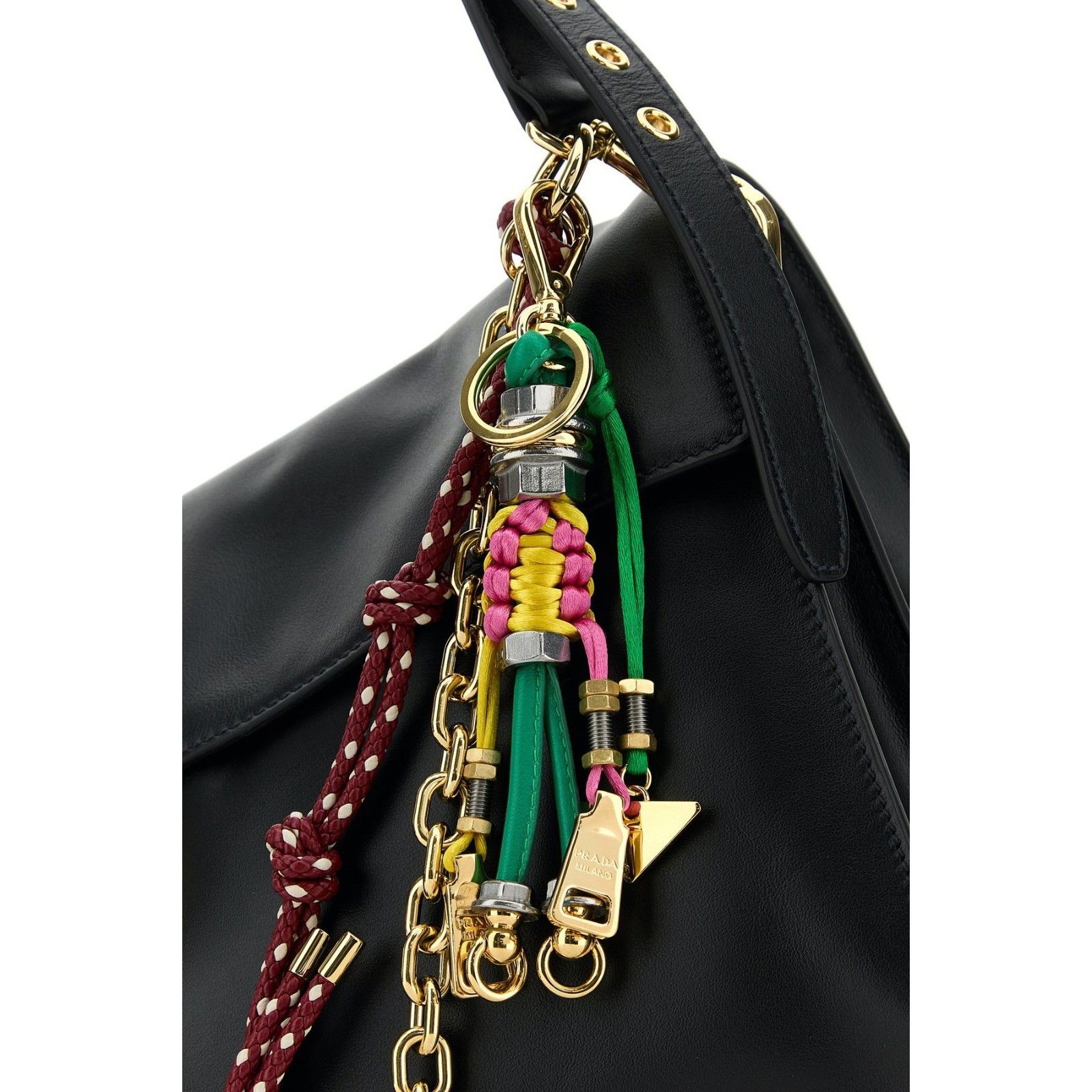 Prada PRADA Soft Sound Large $5400 Black Leather Charms Shoulder B Size ONE SIZE - 4 Thumbnail