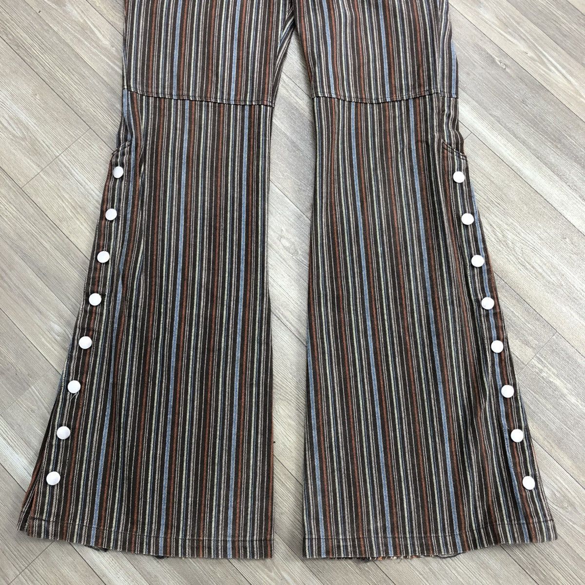 If Six Was Nine × Japanese Brand × Tornado Mart 2000s Tornado Mart Stripped Line Button GOA LGB Flared Jeans Size US 31 - 6 Thumbnail