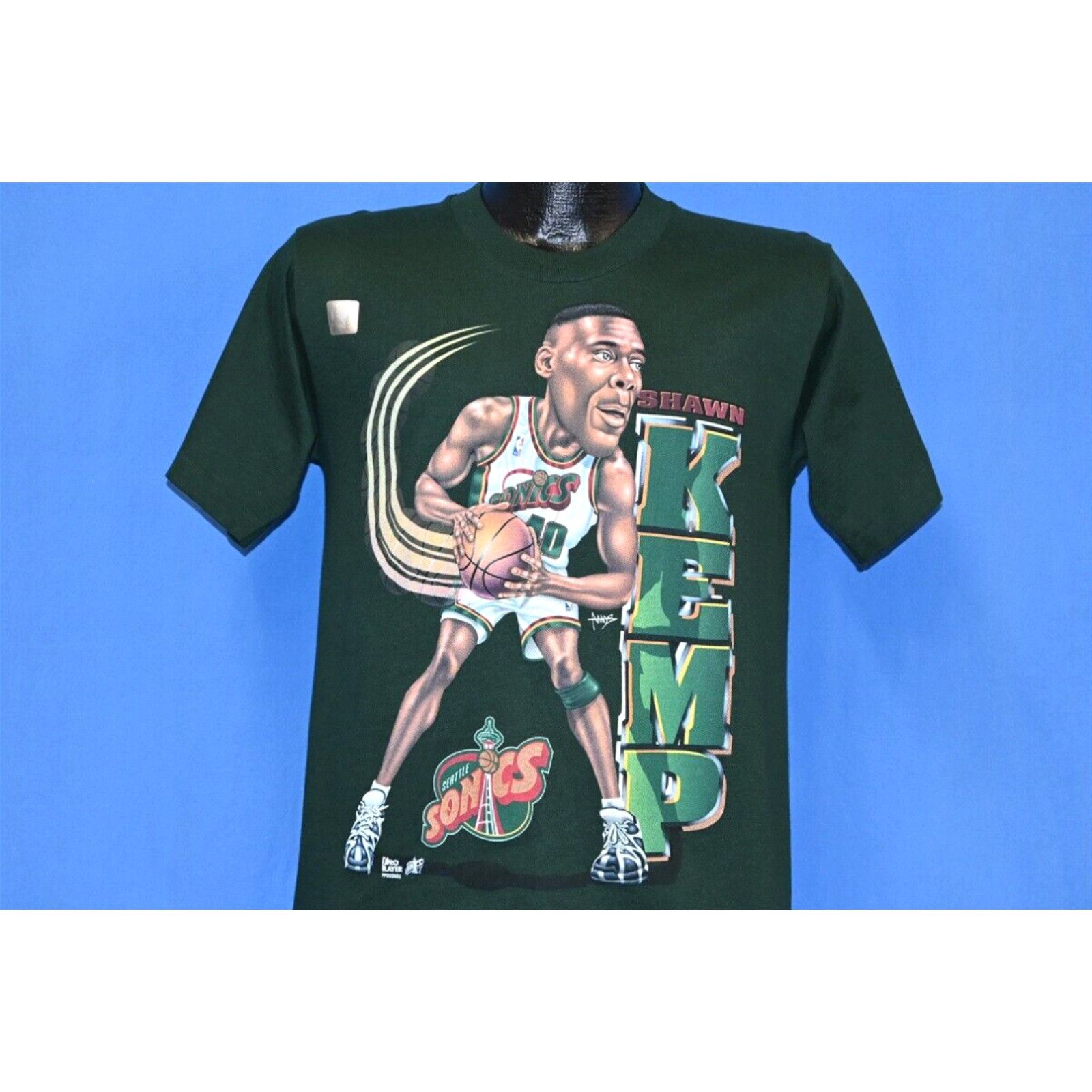 image of Pro Player Vintage 90's Seattle Sonics Shawn Kemp Basketball NWT Nba T-Shirt Youth XL in White, Men