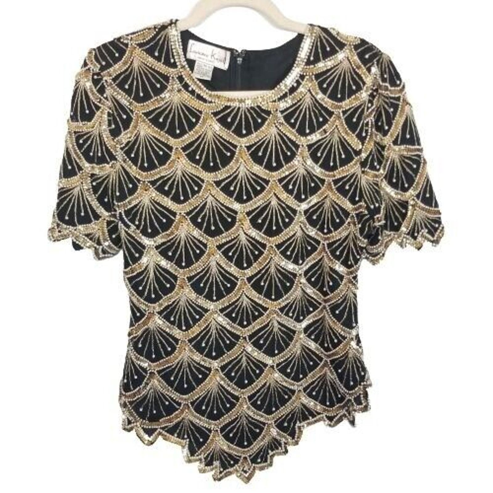 Vintage Laurence Kazar 80s Sequin Beaded SIlk Blouse Pearl Sz M Glam Size M / US 6-8 / IT 42-44 - 1 Thumbnail