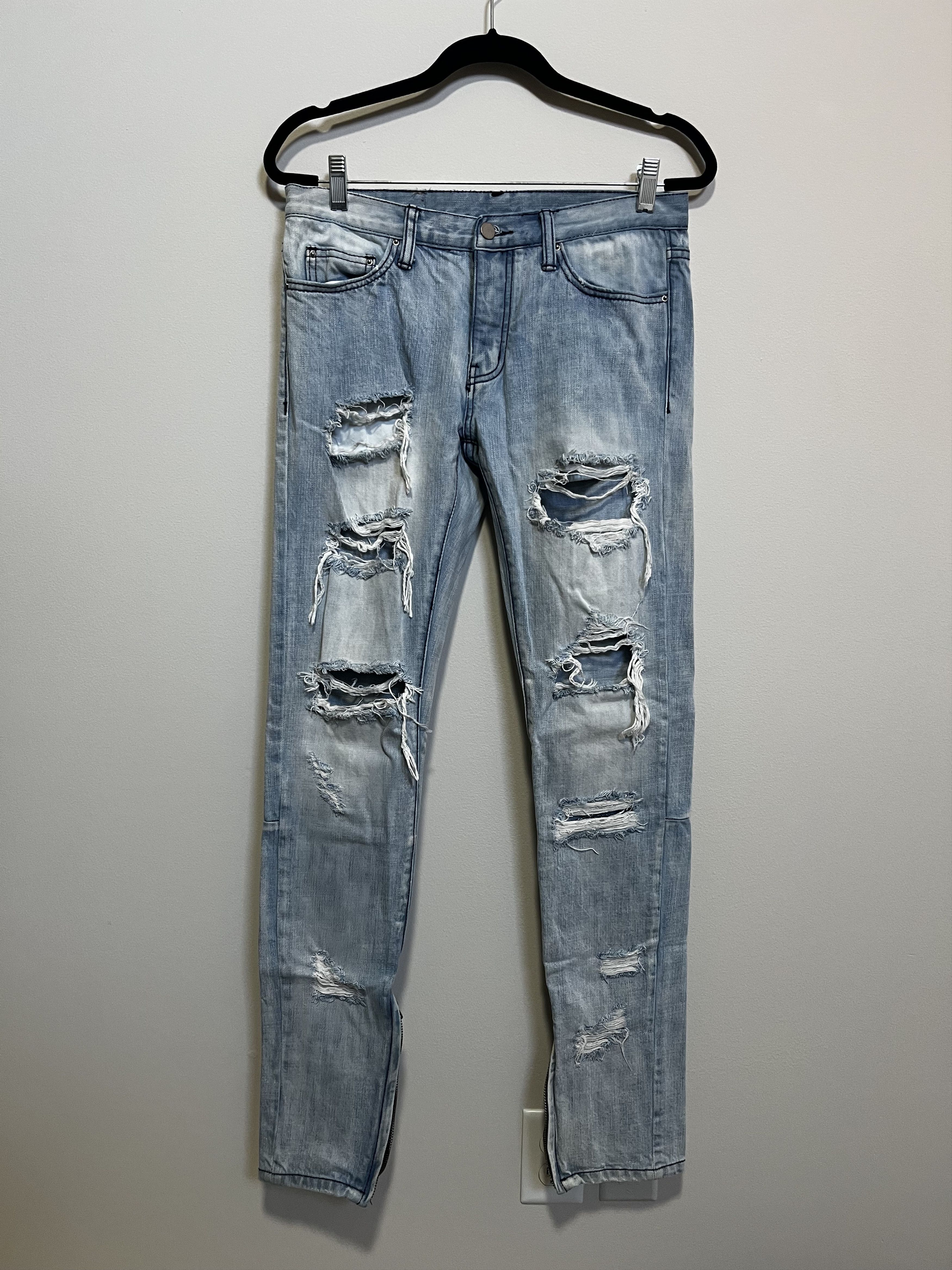 MNML MNML Blue Distressed Denim W/ Zippers Size 30 Size US 30 / EU 46 - 1 Thumbnail