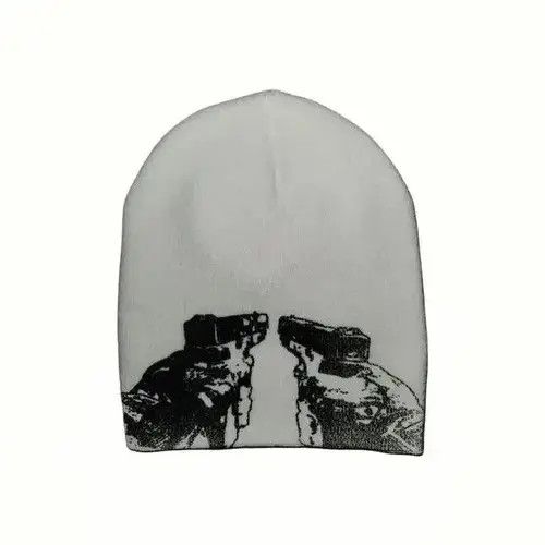 Other DUAL PISTOLS Hat Beanie BLACK Gothic Punk Rock y2k Size ONE SIZE - 4 Thumbnail