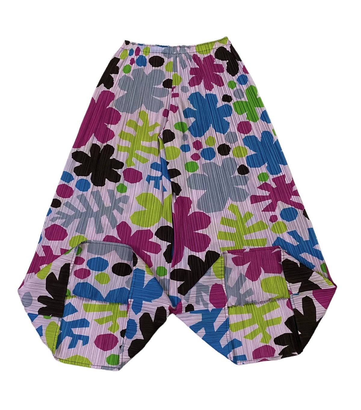 Issey Miyake Pleats Please Pleated Wide-Leg Flower Pattern Pants Size 28" / US 6 / IT 42 - 3 Thumbnail