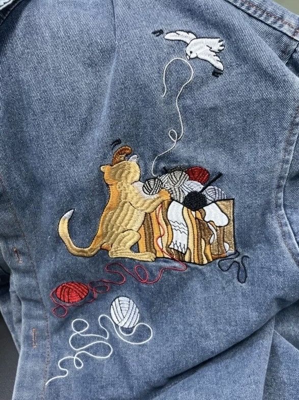 Retro y2k fashion animal embroidered denim shirt aesthetic