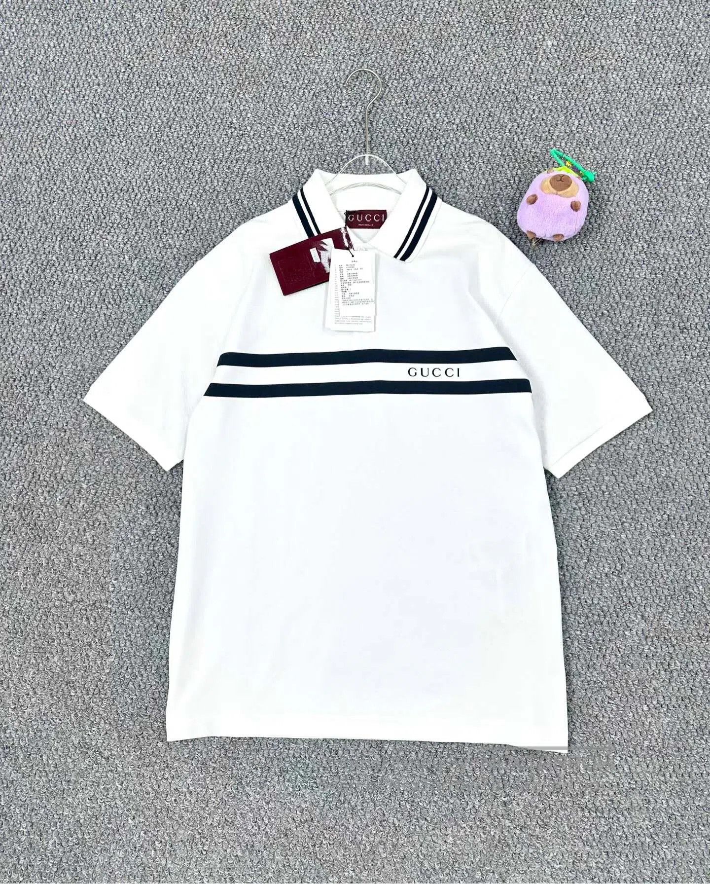 Gucci Guicci White Stripe Logo Short Sleeve Polo Shirt| Size US S / EU 44-46 / 1 - 1 Thumbnail