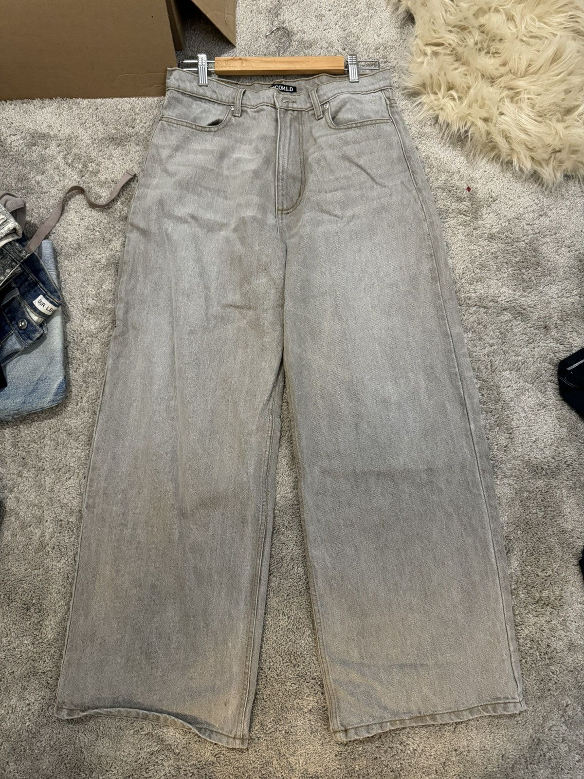 image of Distressed Denim Discontd Bleach Baggy Denim Jeans in Grey, Men's (Size 32)