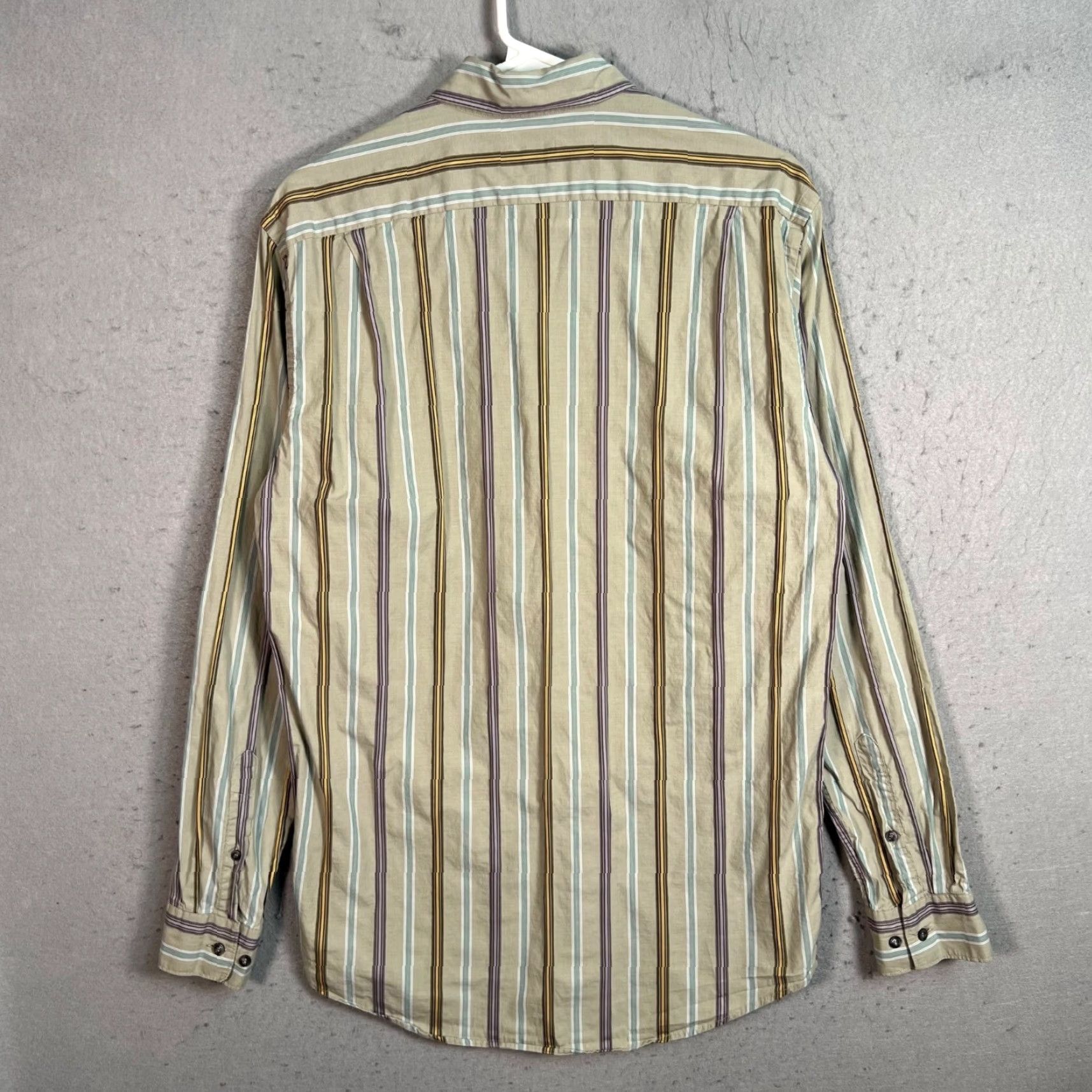 Lacoste Mens 38 Striped Button-Up Shirt Beige Long Sleeve