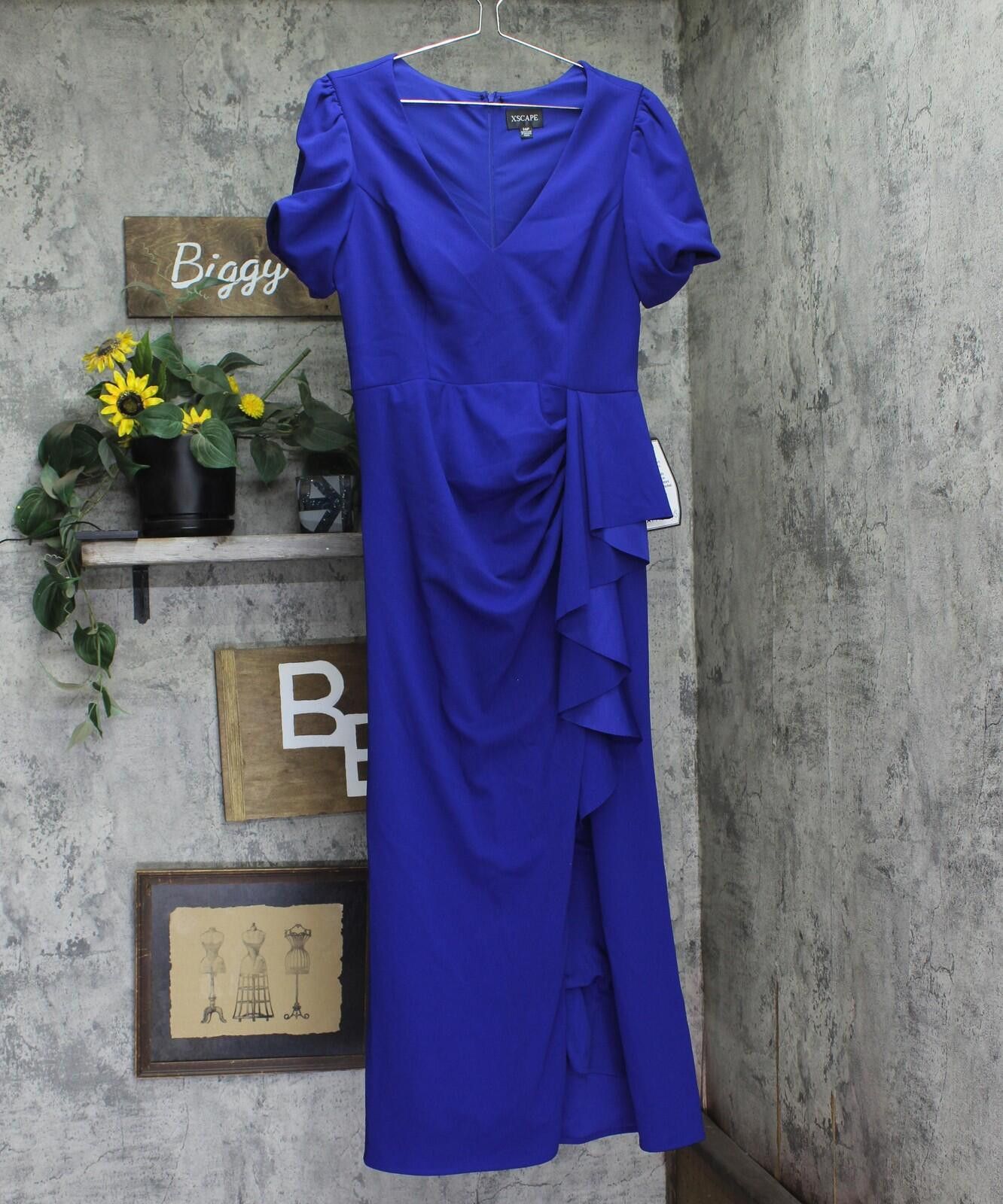 Other Nwt Xscape V Ruffled Puff Sleeve Dress Gown Marine Blue 14p Size XL / US 12-14 / IT 48-50 - 1 Thumbnail