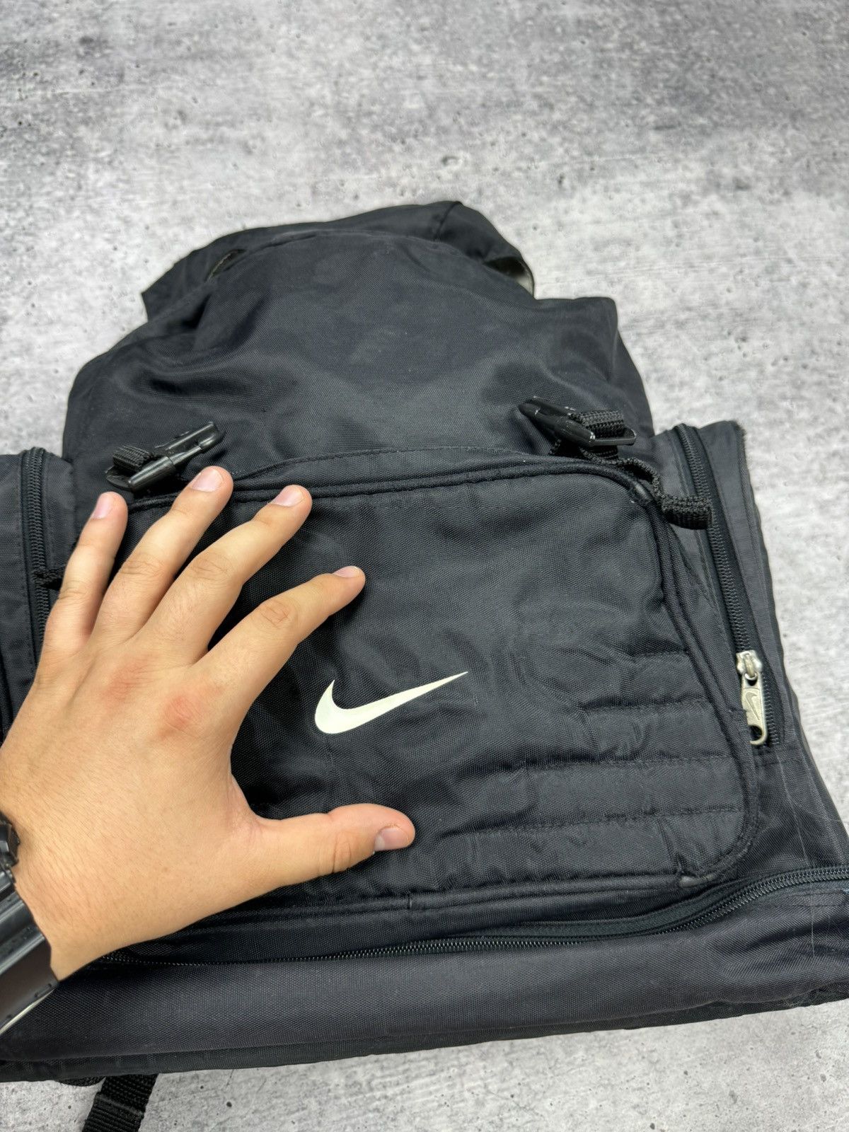 Vintage Nike 90's Y2K Swoosh Logo Drill Archive Backpack Bag