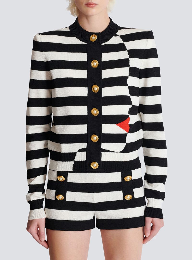Balmain o1s1wg110526 Knit Mariniere cardigan in Black and White Size XL / US 12-14 / IT 48-50 - 5 Thumbnail