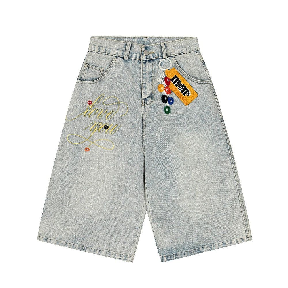 Jean Men's punk distressed loose embroidered washed denim shorts Size US 32 / EU 48 - 1 Thumbnail