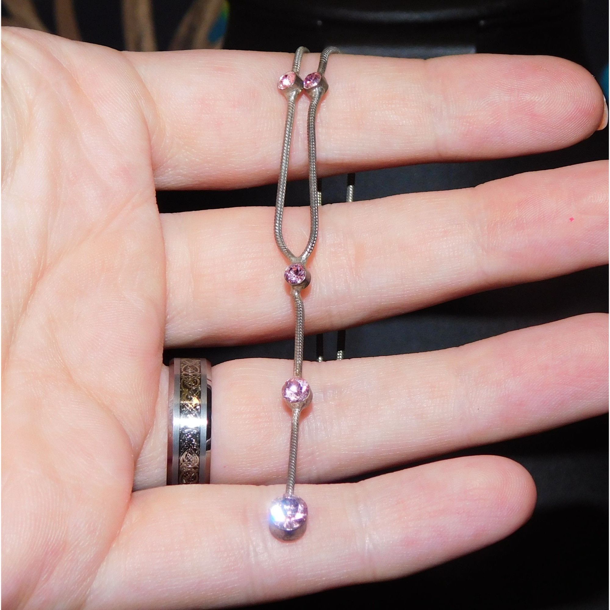 Other Whimsical Elegant Pink And Silver Tone Lariat Necklace Size ONE SIZE - 2 Thumbnail