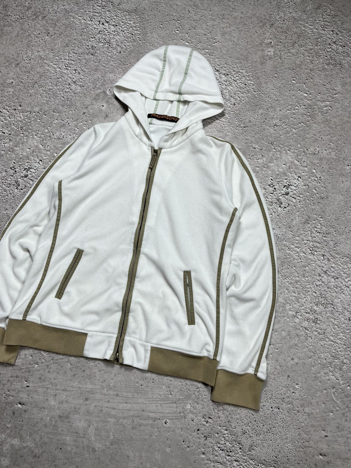 Frauenschuh Frauenschuh White Zip-Up Hoodie with Beige Trim Size S / US 4 / IT 40 - 2 Thumbnail