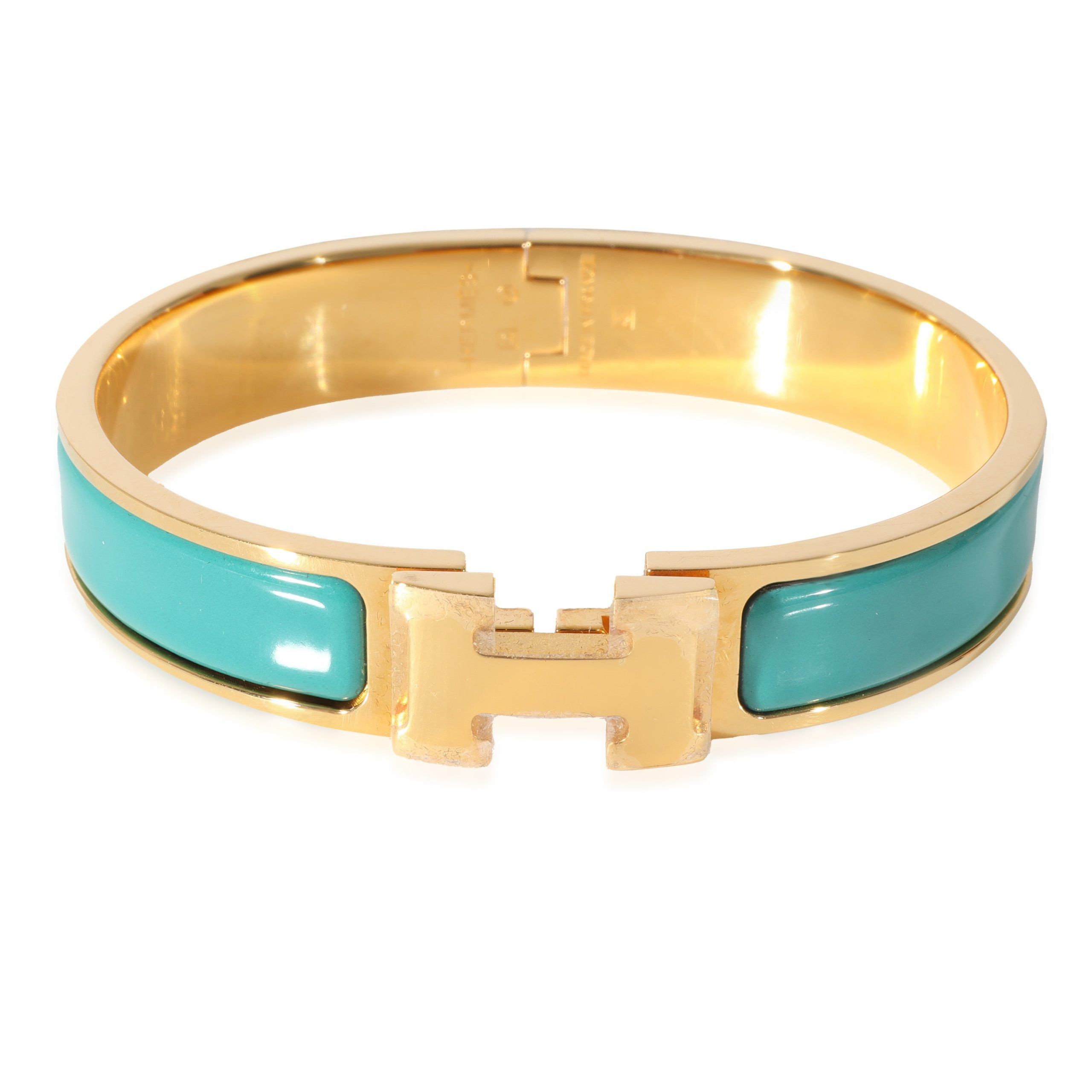 image of Hermes Turquoise Clic H Bracelet, Gold Plated in Yellow, Women's