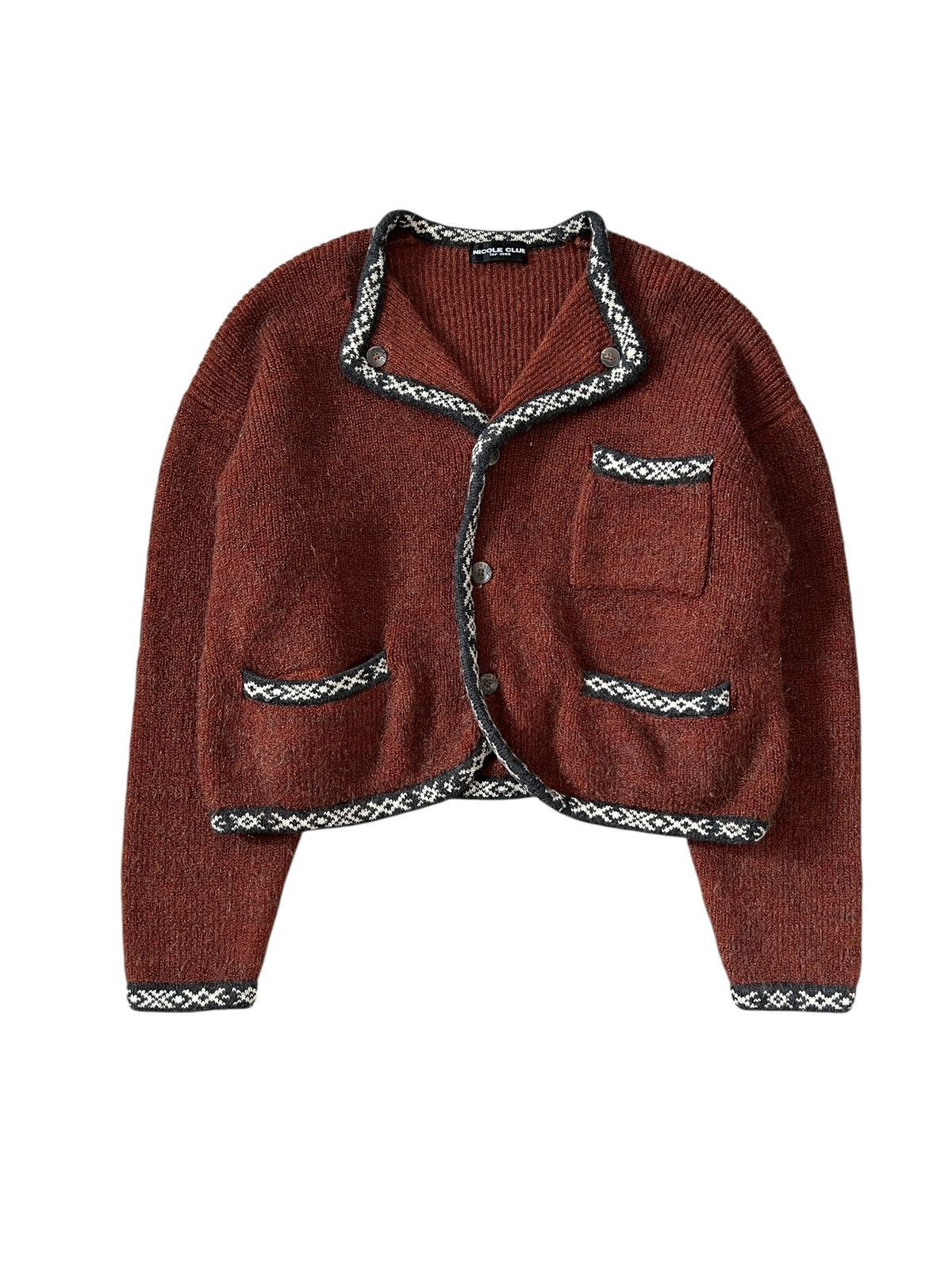 Nicole Club 1990s Nicole Club For Men Aztec Cropped Knit Sweater Size US M / EU 48-50 / 2 - 1 Thumbnail