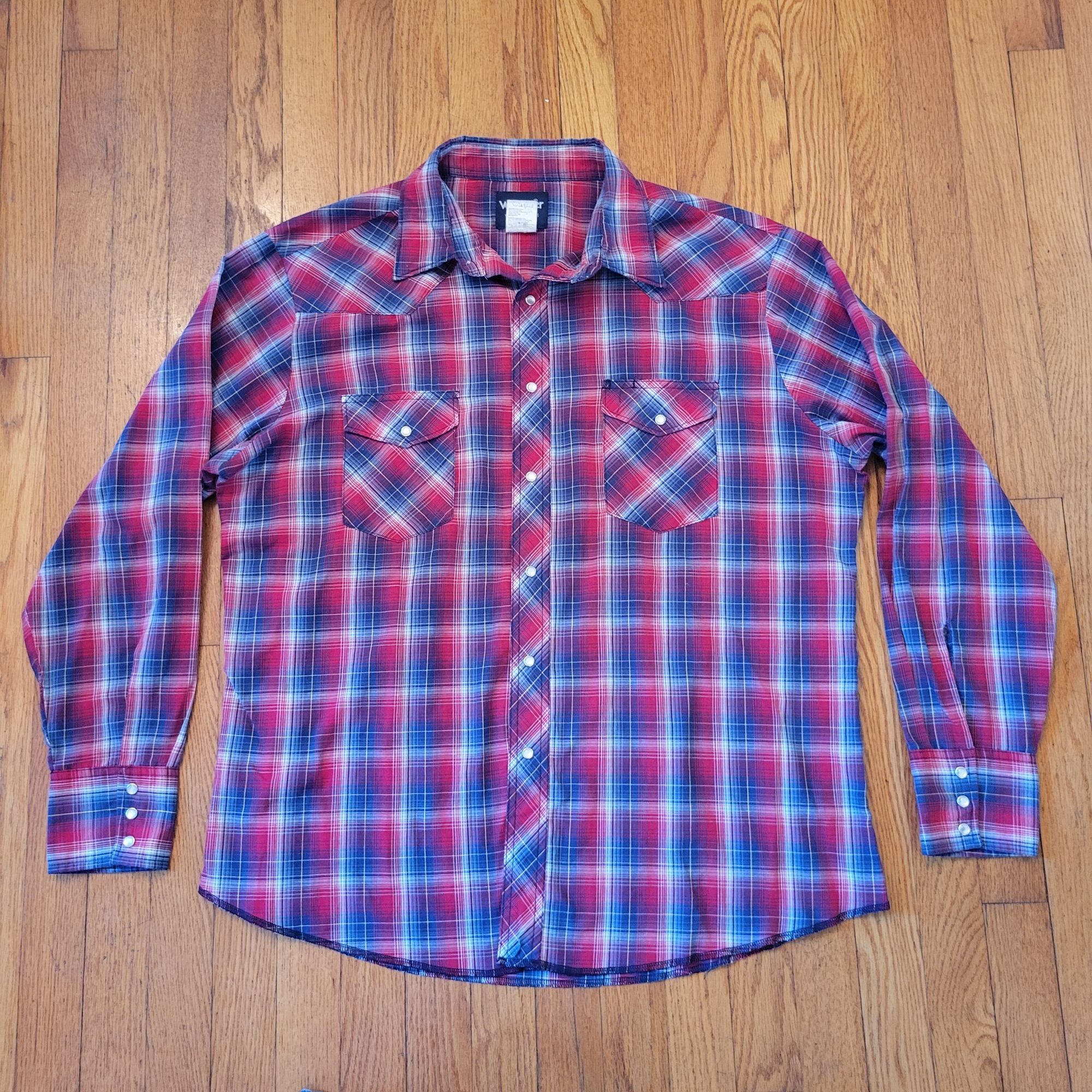 Wrangler Wrangler Western Plaid Shirt Red Blue Pearl Snap Long Sleeve Size US XL / EU 56 / 4 - 1 Thumbnail