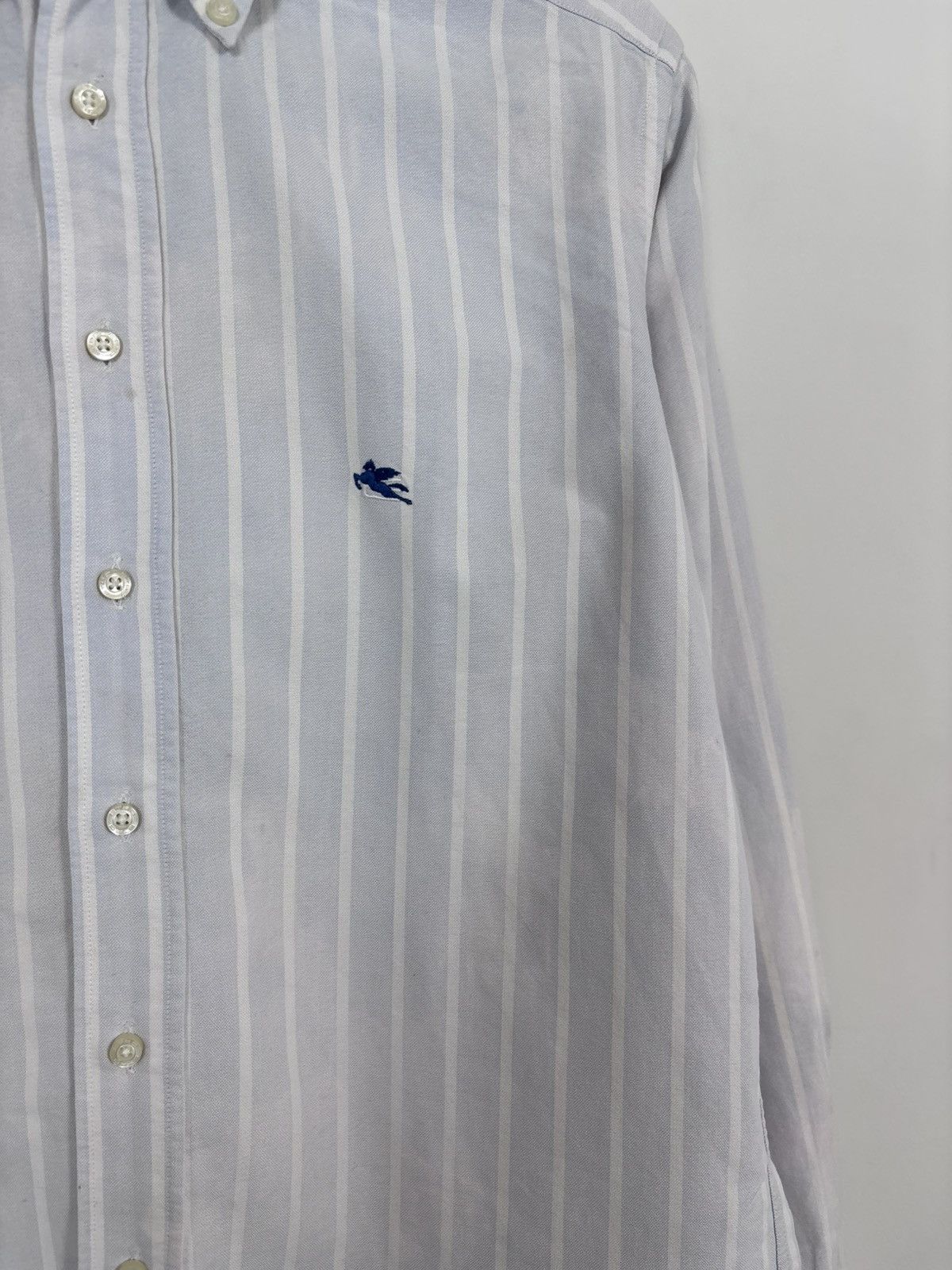 Etro Etro Milano Men’s White/Blue Striped Long Sleeve Shirt Size US L / EU 52-54 / 3 - 7 Thumbnail