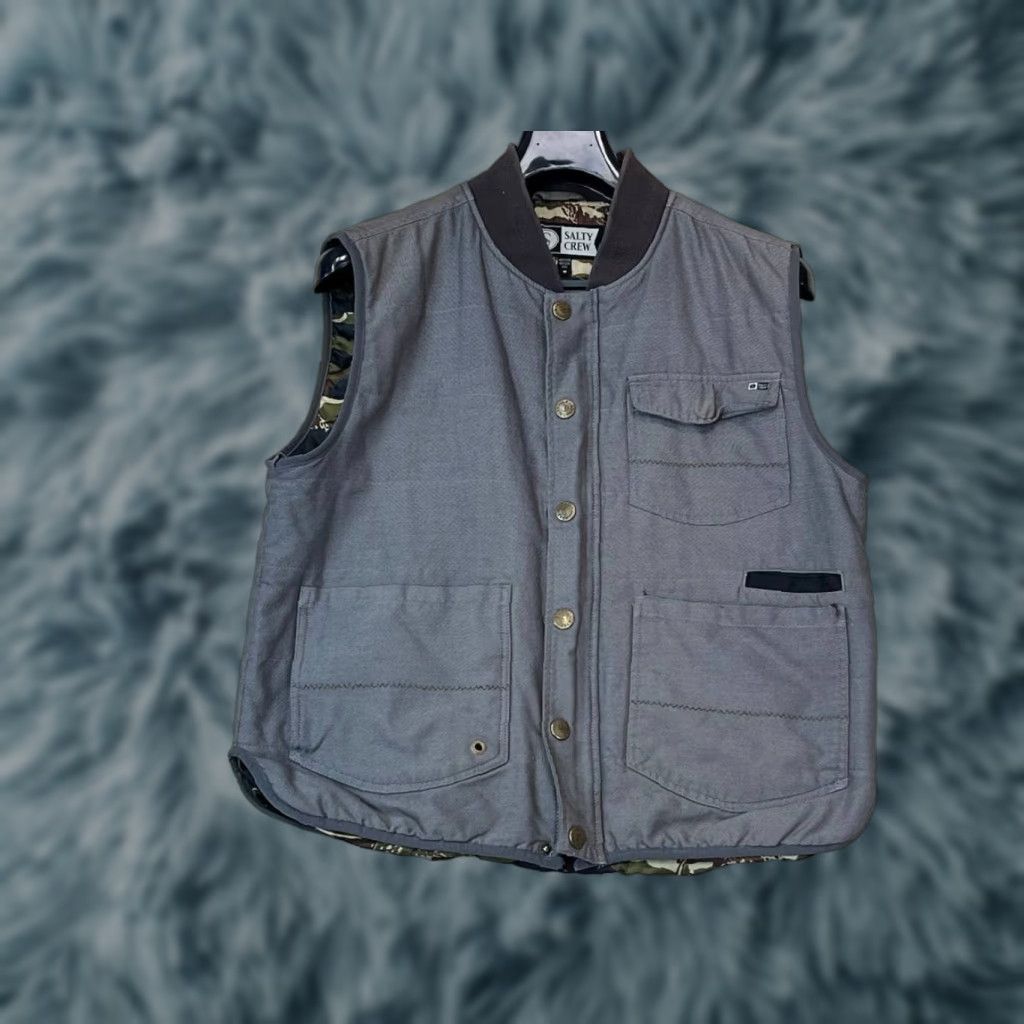 Vintage Salty Crew Vest Gray Camo Lined Snap Closure Shell Size Medium Men Regular Puffer Jacket Style Zip Logo Vest Lined Camouflage Shell Vintage: No Size US M / EU 48-50 / 2 - 1 Thumbnail