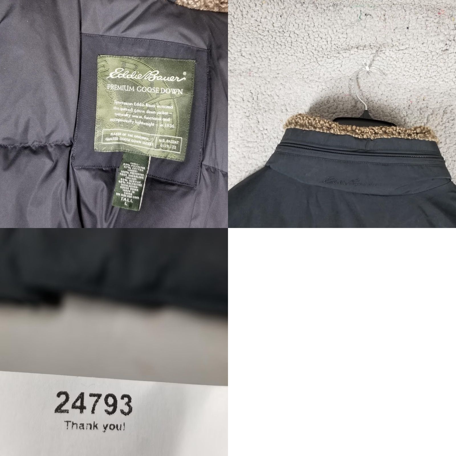 Eddie Bauer VINTAGE? No. Eddie Bauer Jacket Mens Tall Black Goose Down Sherpa Collar Full Zip Puffer Size US XL / EU 56 / 4 - 8 Thumbnail