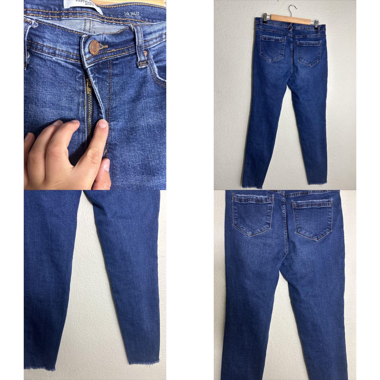 Vintage Kensie Women’s Skinny Jeans Dark Wash Raw Hem 32x29 8/29 Denim Cotton 5-Pocket Stretch Zip Button VBoys Womens Size 30" / US 8 / IT 44 - 8 Thumbnail