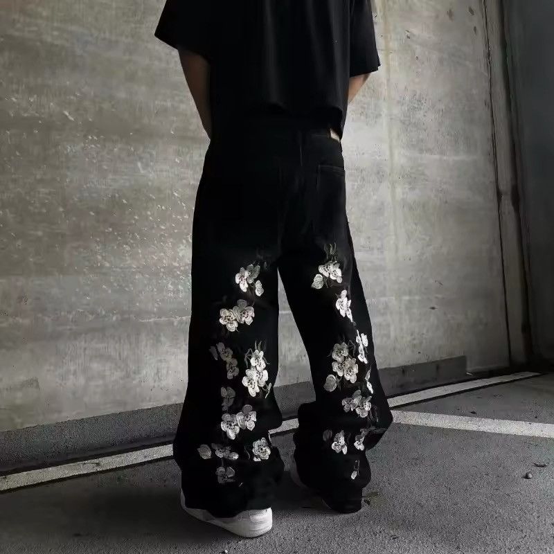 Japanese Brand Streetwear Design Flowers Printed Baggy Denim Pants Size US 34 / EU 50 - 3 Thumbnail