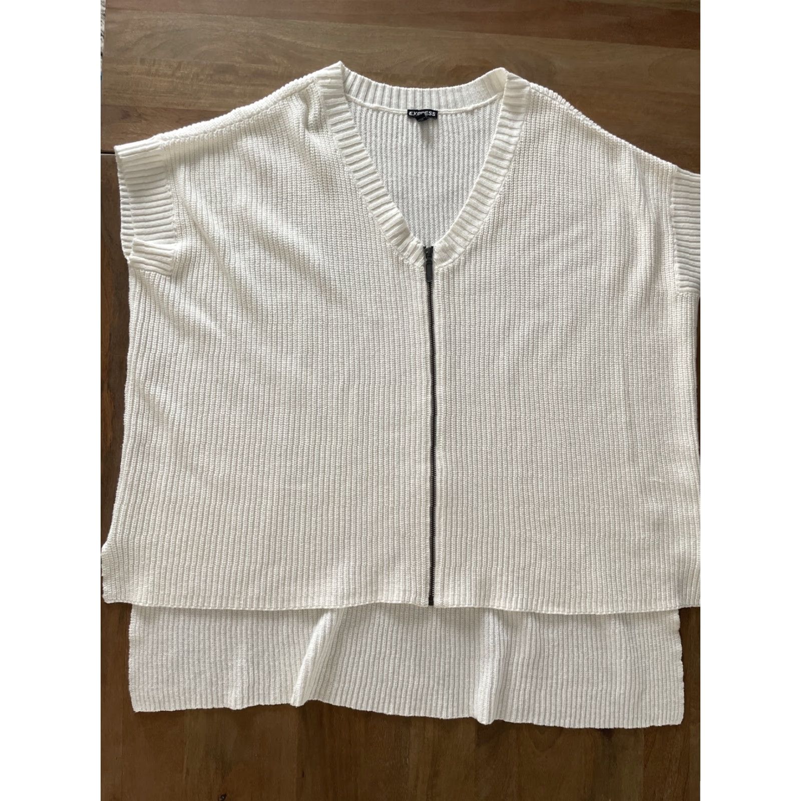 Express Express Womens Vest Sweater Knitted Full Zip Up V Neck Sleeveless Cream One Size Size ONE SIZE - 2 Thumbnail