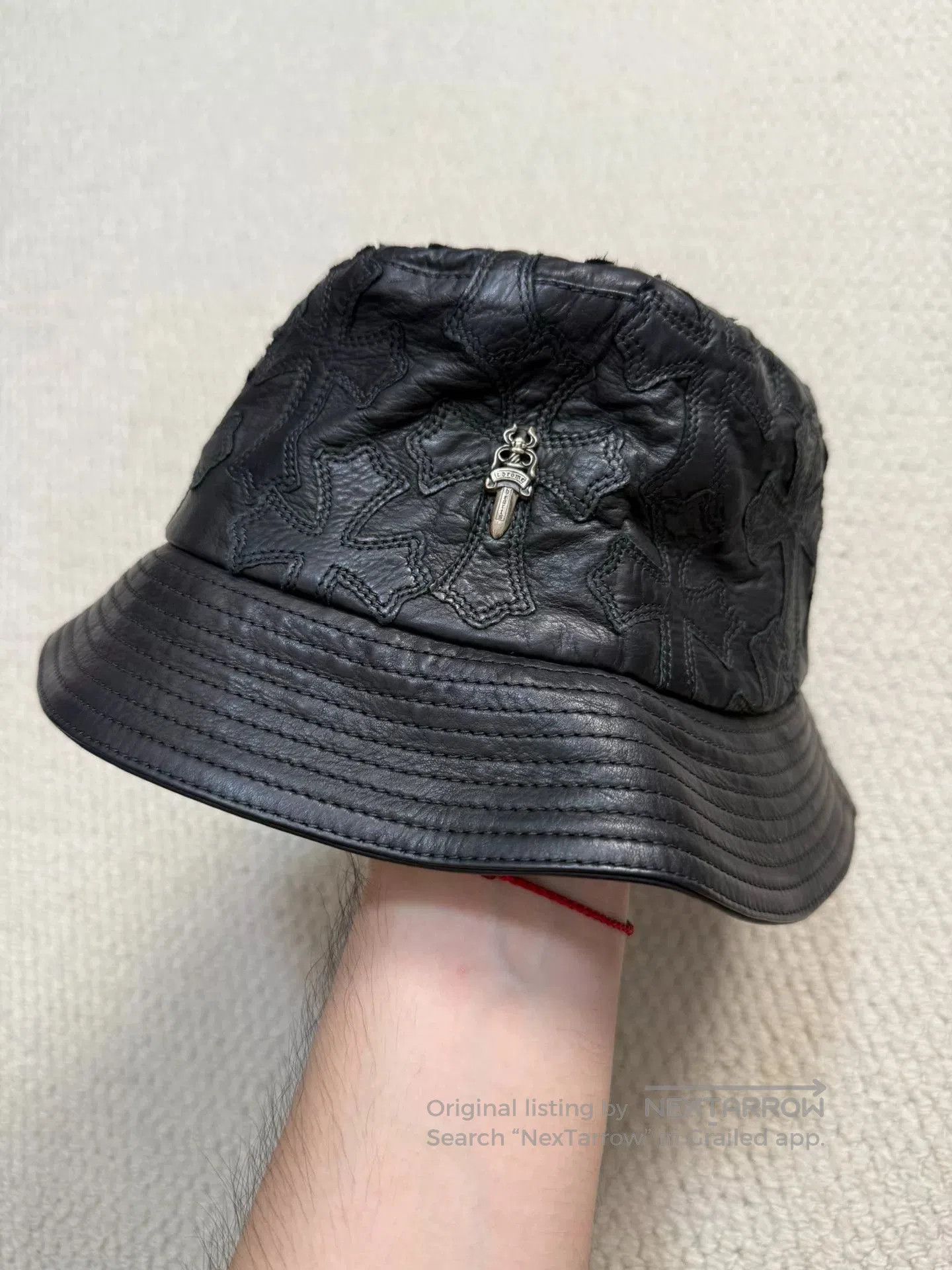 Chrome Hearts Chrome Hearts Silver Cross Leather Fisherman Hat. Size ONE SIZE - 1 Thumbnail