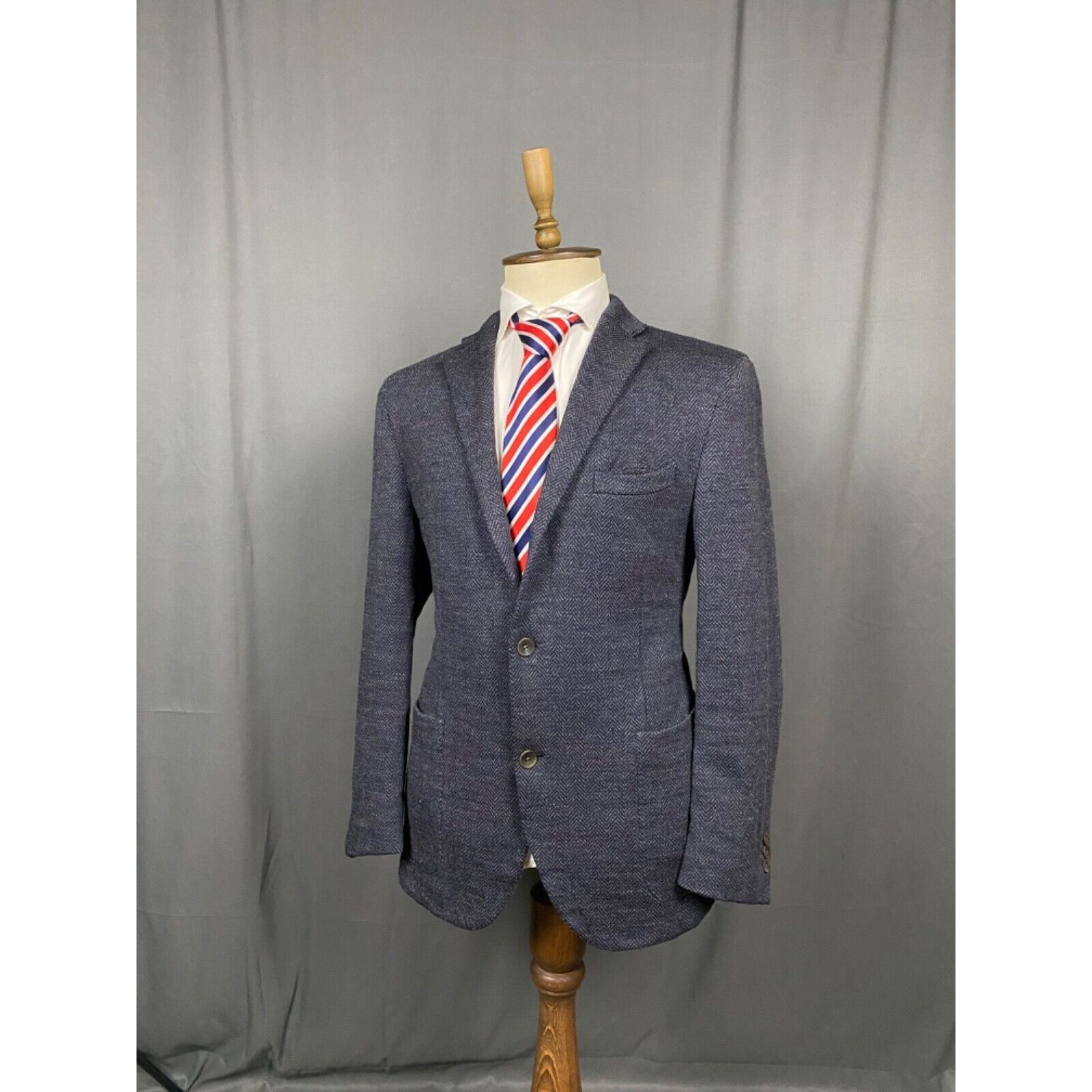 Boglioli MINT! Boglioli Dover Herringbone Men's Blue Wool Blazer Spor Size 54R - 4 Thumbnail