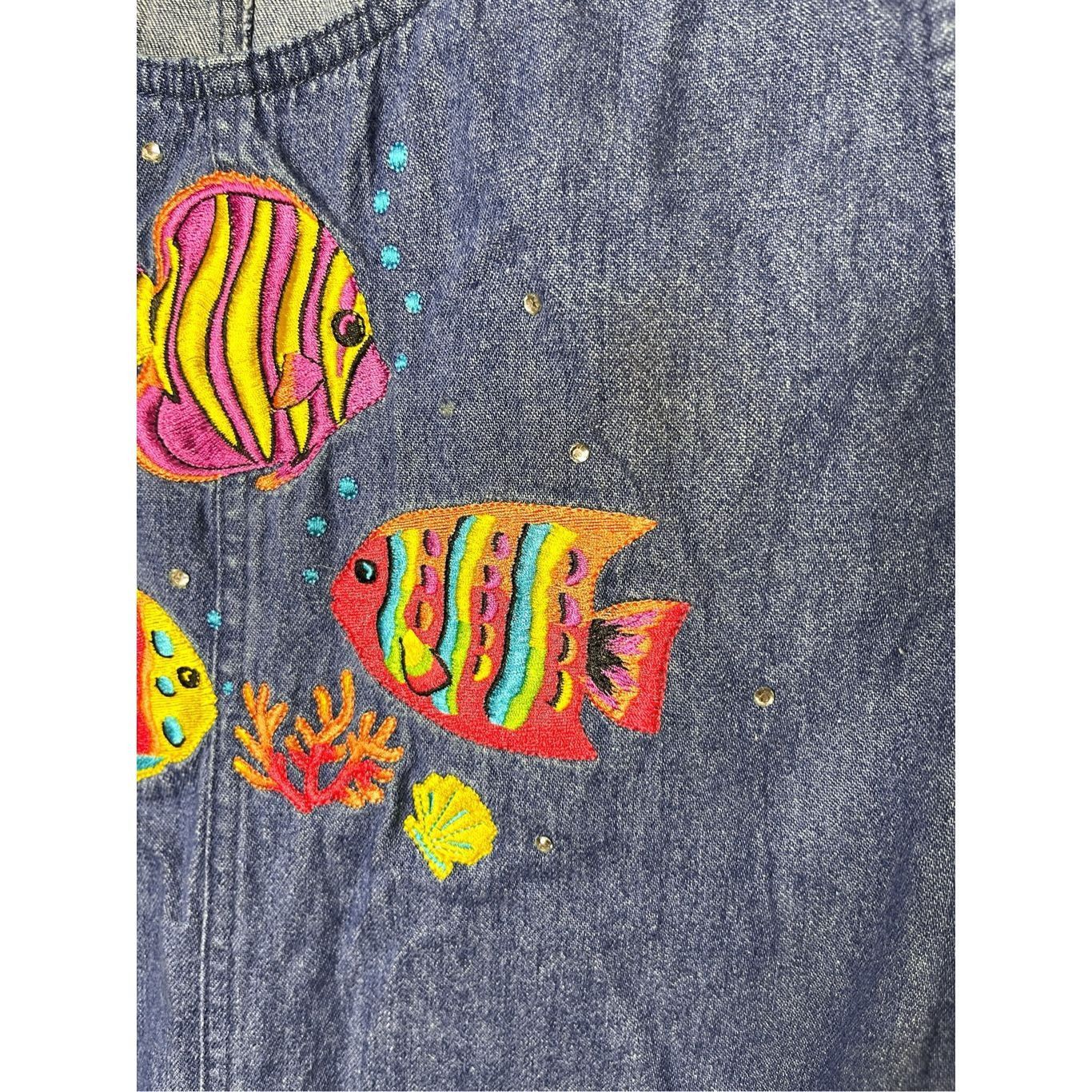 Other Vintage The Quaker Factory Denim Embroidered Fish Sleeveless Size L / US 10 / IT 46 - 4 Thumbnail