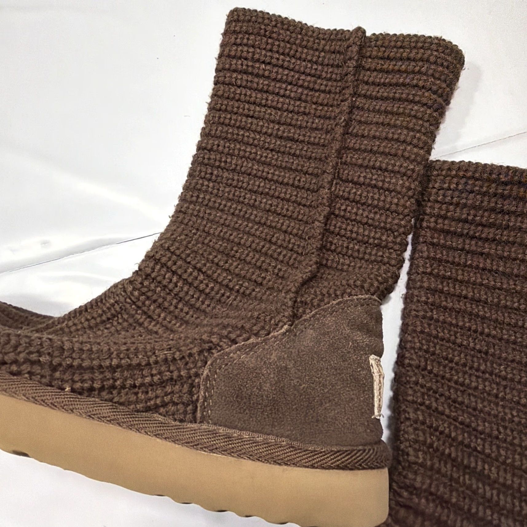 Ugg UGG Australia Brown Crochet Knit Tall Boot Womens Sz 7 Mid-Calf Sheepskin Lined Pull On Classic Boots Size M / US 6-8 / IT 42-44 - 7 Thumbnail