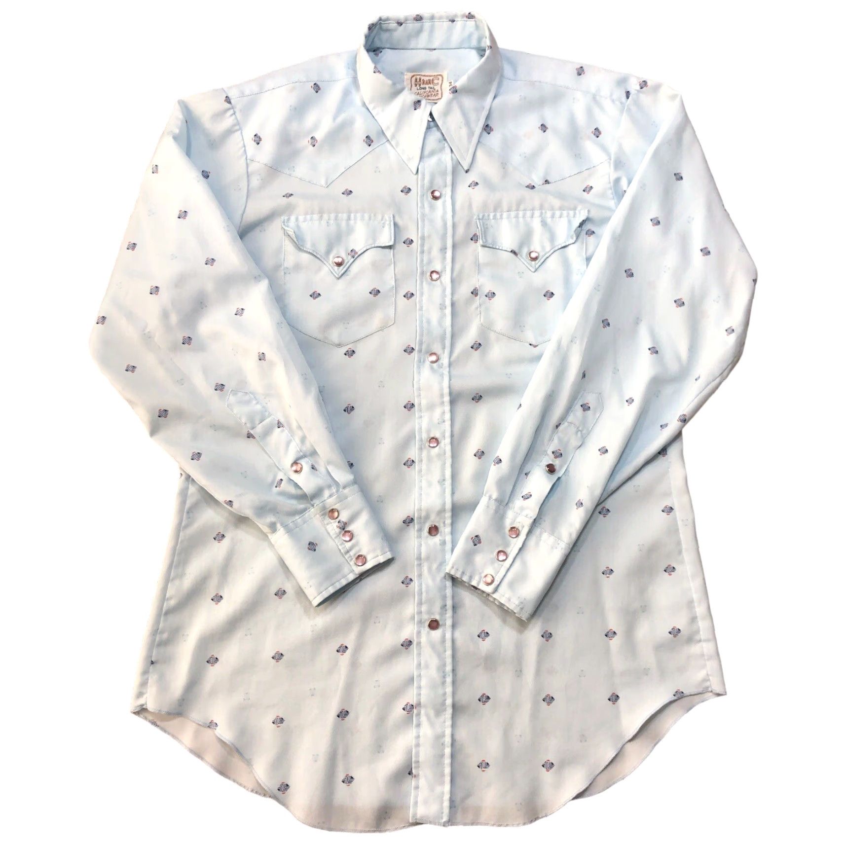 Vintage Vtg H Bar C Men 16 X 34 Pearl Snap Geometric Long Sleeve Western Shirt Long Tail Size US L / EU 52-54 / 3 - 2 Thumbnail