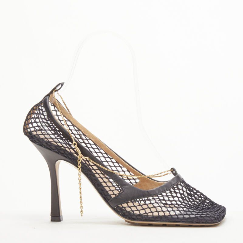 Bottega Veneta new BOTTEGA VENETA DANIEL LEE black net mesh square toe gold chain heel EU38.5 Size US 8.5 / IT 38.5 - 1 Thumbnail