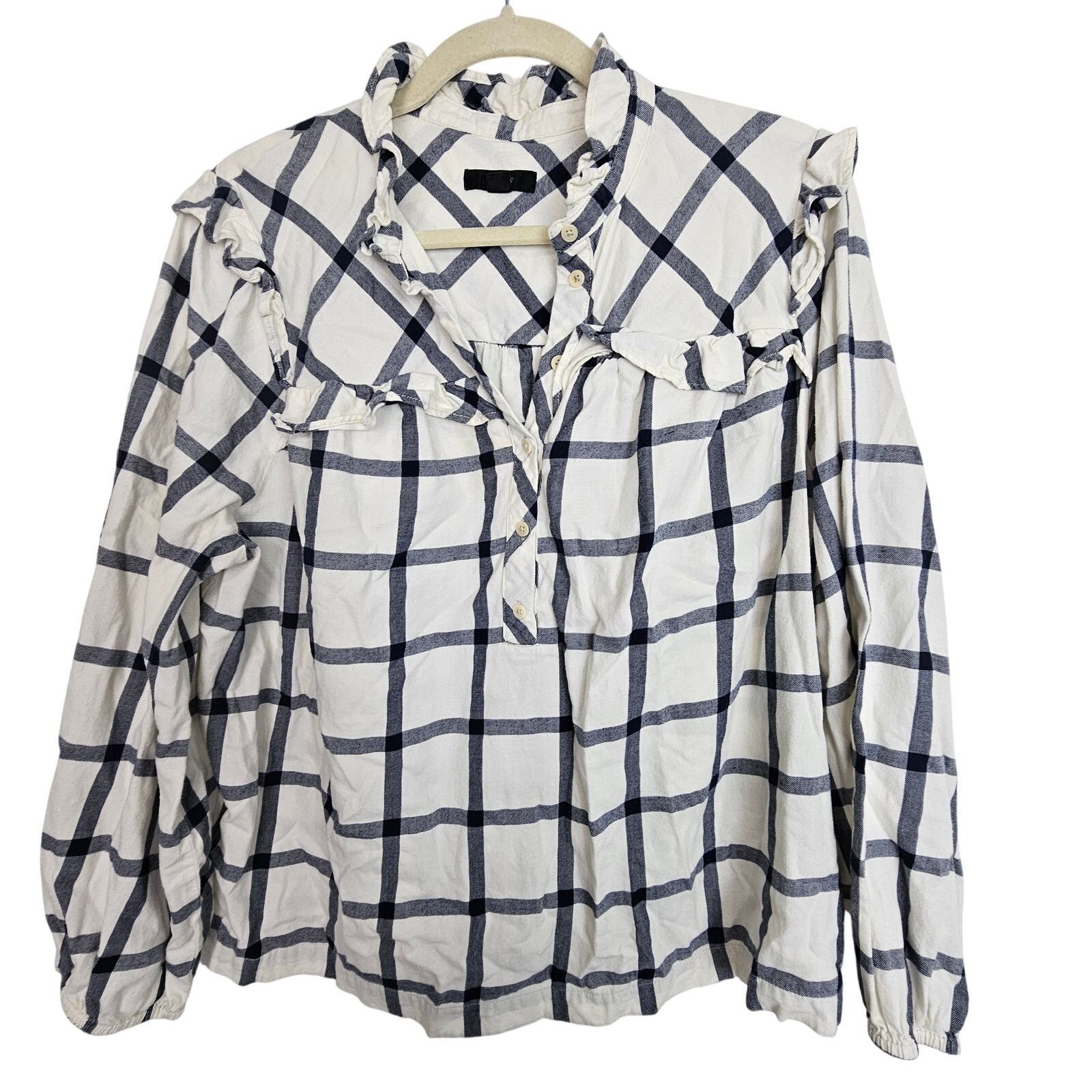 J.Crew J. Crew Womens Ruffle Popover Flannel Shirt Size L Preppy Size L / US 10 / IT 46 - 2 Thumbnail
