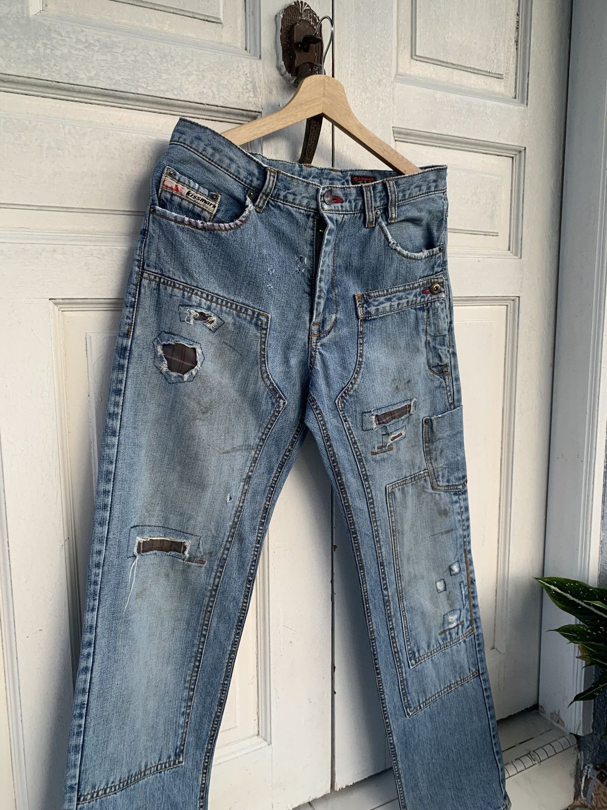 Japanese Brand Kissmark doubleknee patchwork jeans Size US 31 - 3 Thumbnail