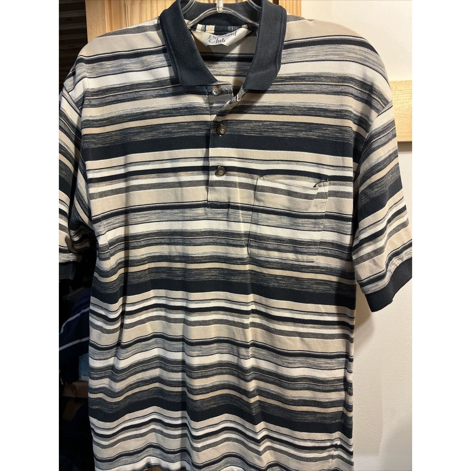 Other Palmland Club VTG Men’s M White Beige Striped SS Cotton Polo Size US M / EU 48-50 / 2 - 2 Thumbnail
