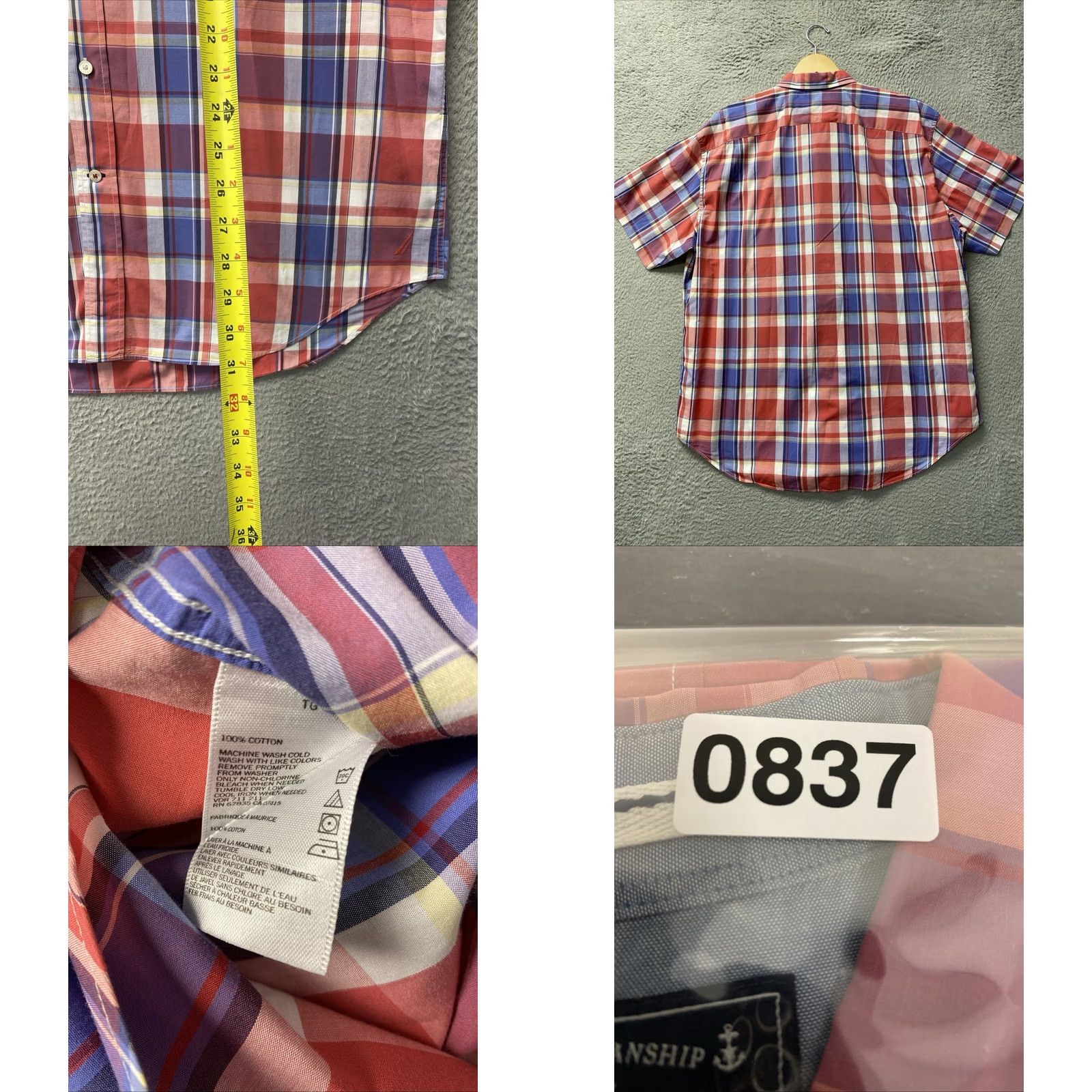 Nautica Nautica Button-Up Shirt Mens XL RED BLUE Plaid Short Sleeve Button-Down Casual Travel Size US XL / EU 56 / 4 - 8 Thumbnail