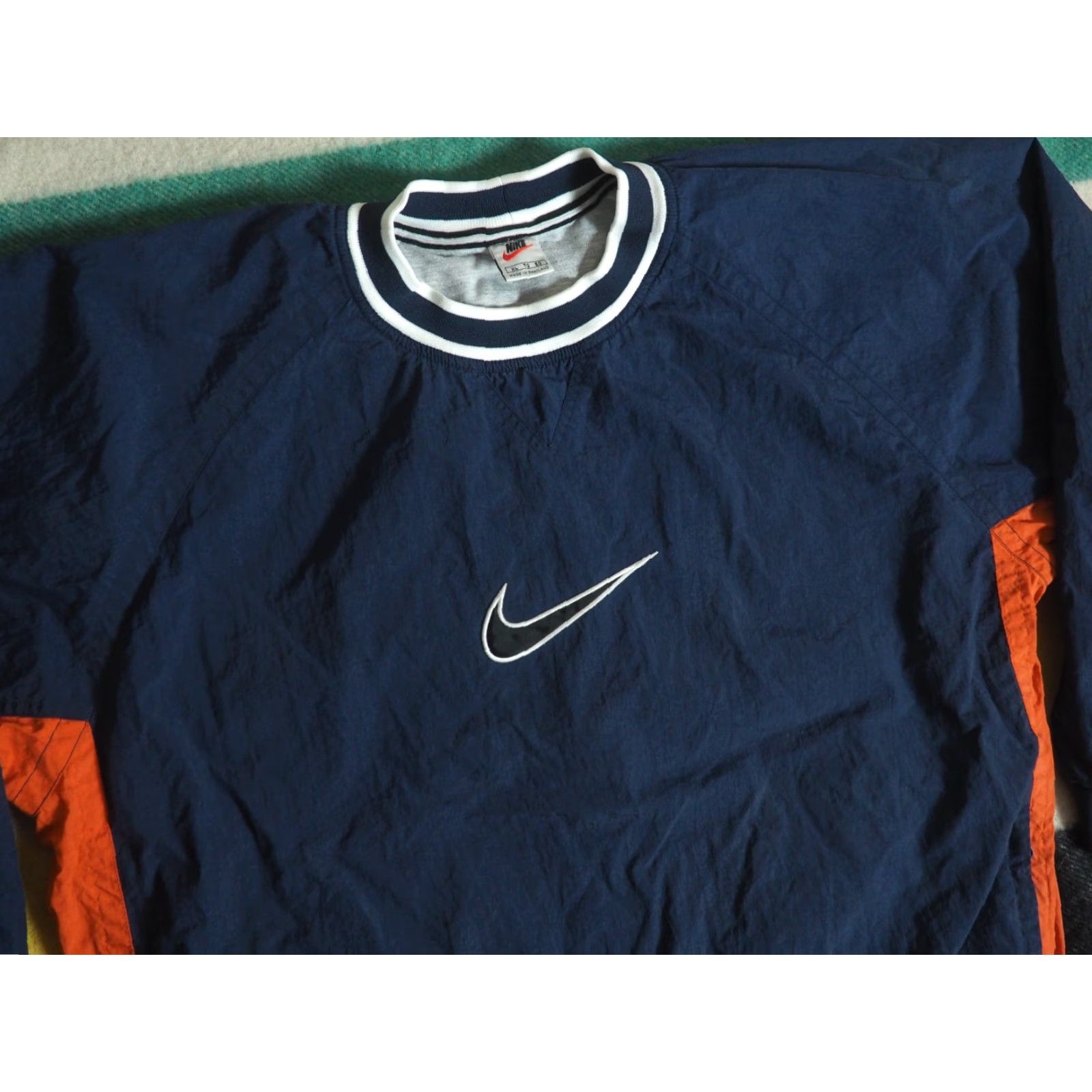 Nike VTG Nike Navy Blue Orange Big Check Swoosh Nylon Pullover Jacket Mens XL Size US XL / EU 56 / 4 - 3 Thumbnail