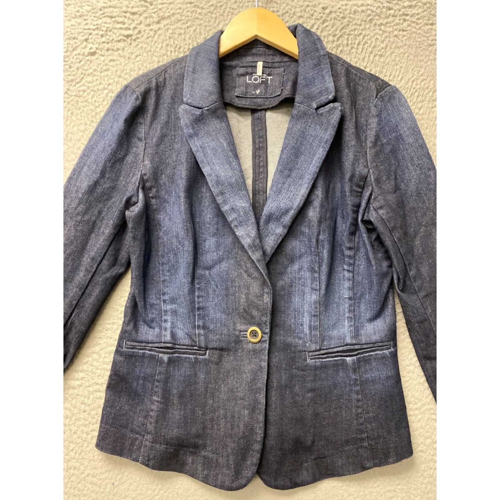 Loft VINTAGE LOFT Women Blazer Jacket Casual Workwear Party Denim Blue Size 4 Size 27" / US 4 / IT 40 - 2 Thumbnail