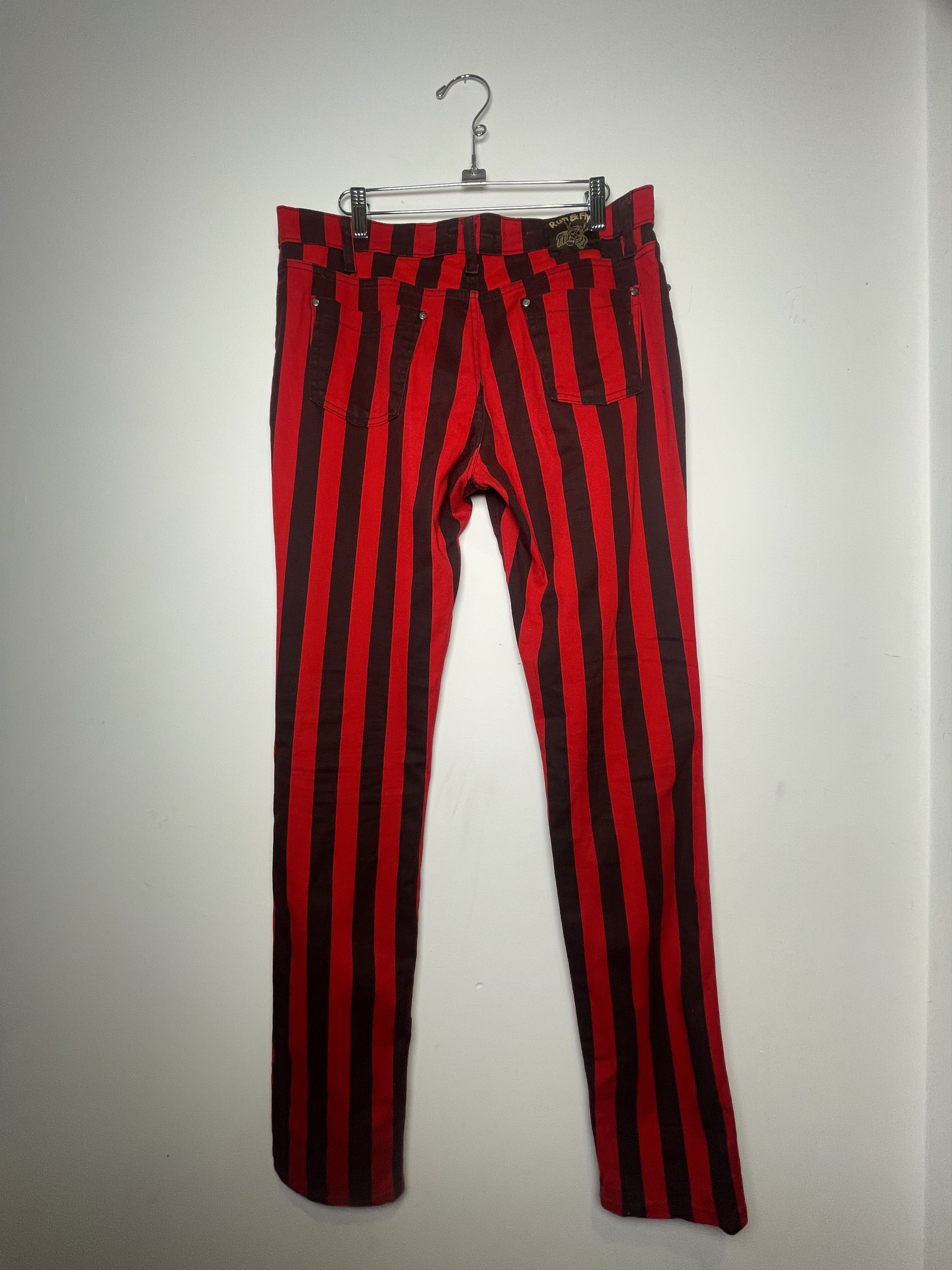 Other 🇬🇧 Run & Fly Red/Burgundy Striped Stretch Trousers Size US 32 / EU 48 - 2 Thumbnail