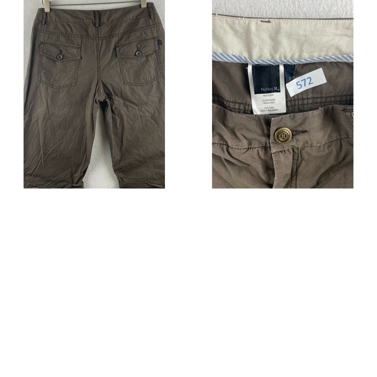 Hurley Hurley Womens Bermuda Shorts 7 Brown Flat Front Zip Pockets 100% Cotton Mid Rise Slim Casual Shirt Size 28" / US 6 / IT 42 - 8 Thumbnail
