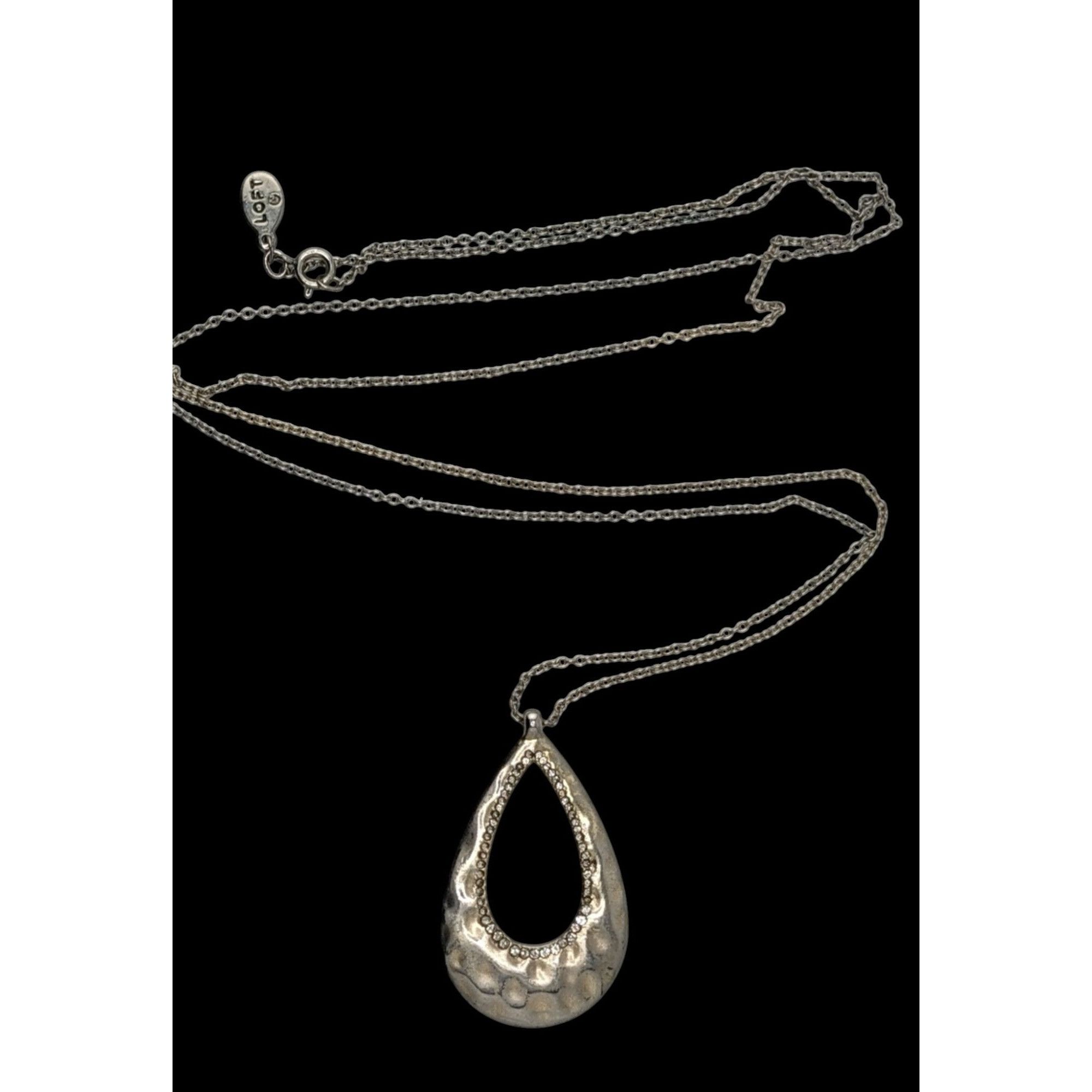 Loft Loft Silver-Tone Hammered Teardrop Pendant Necklace With Rhi Size ONE SIZE - 1 Thumbnail