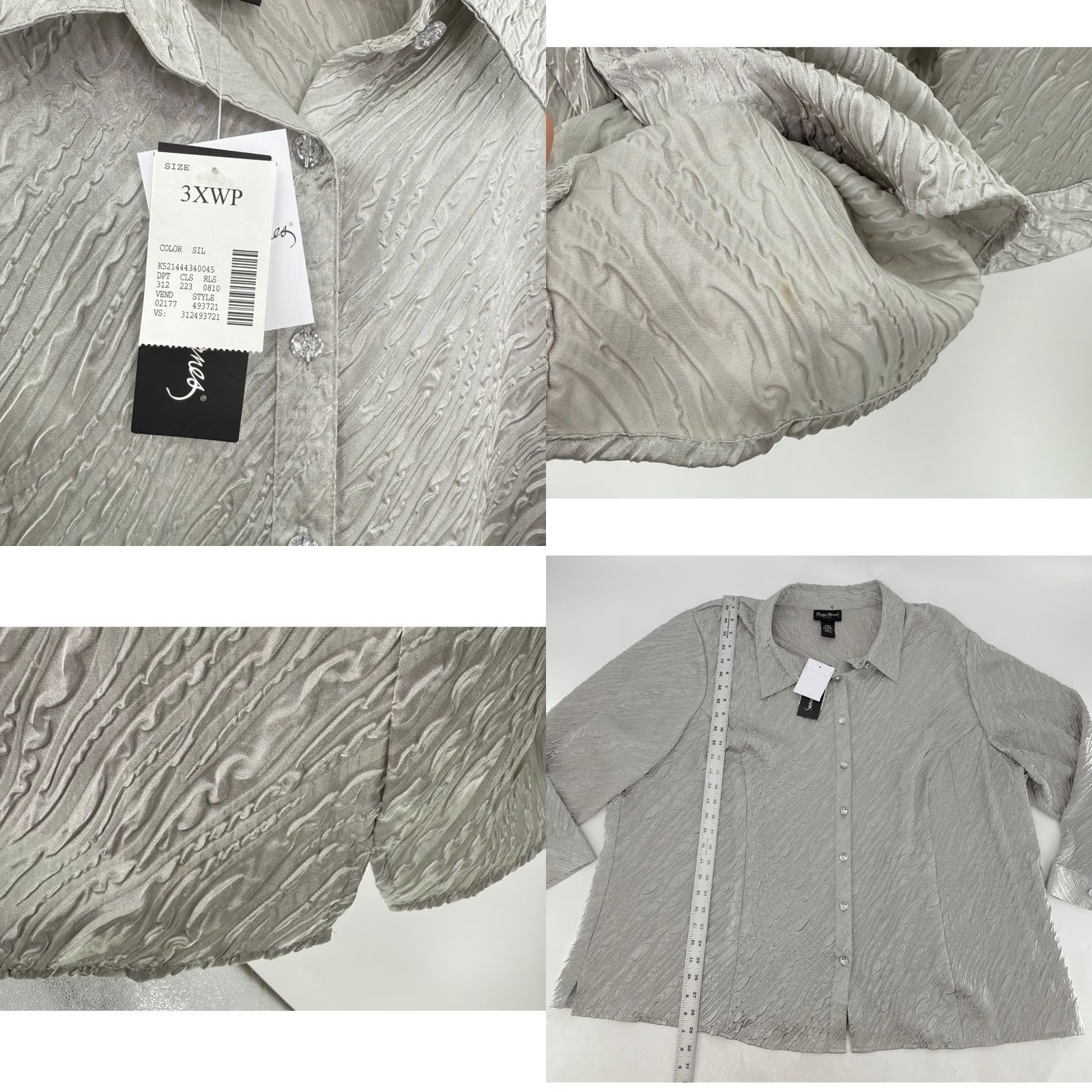 Vintage Maggie Barnes Petite 3XWP Silver Textured Button Front Blouse Shirt NWT Size XXL / US 16-18 / IT 52-54 - 8 Thumbnail