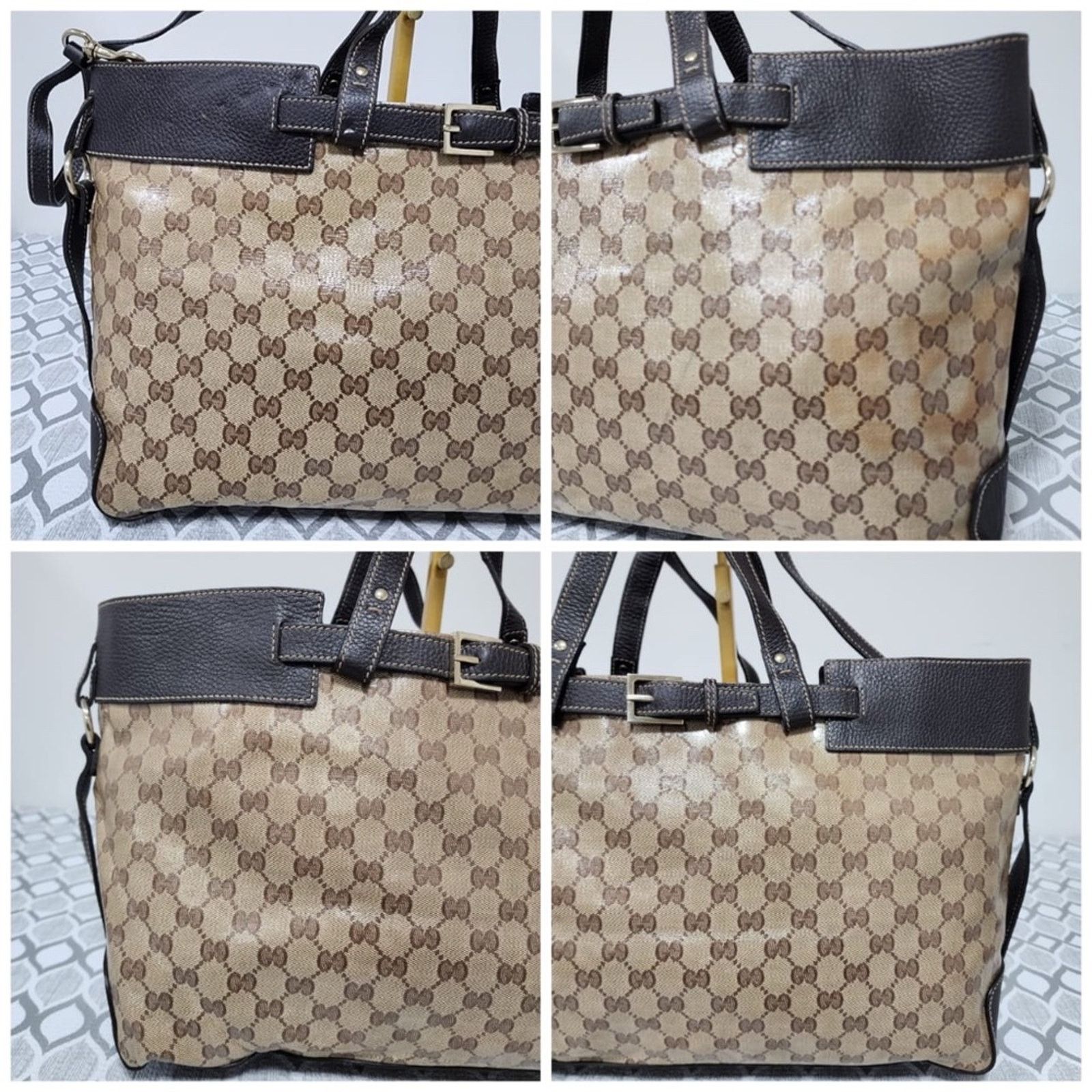 Gucci Authentic Gucci GG Canvas/Leather Belt Tote Bag Brown/Beige Size ONE SIZE - 11 Thumbnail