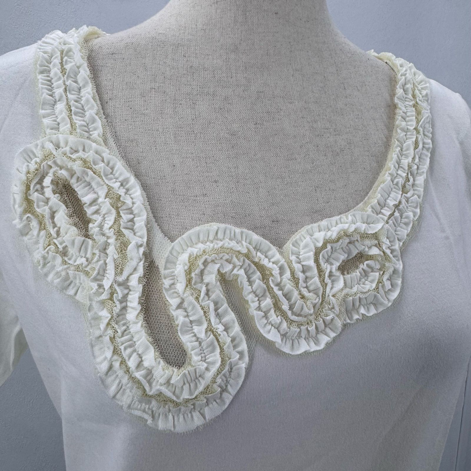 Vass NWT Joan Vass Women's Mesh Neck Tee Cloud White size 0/Small Size S / US 4 / IT 40 - 3 Thumbnail