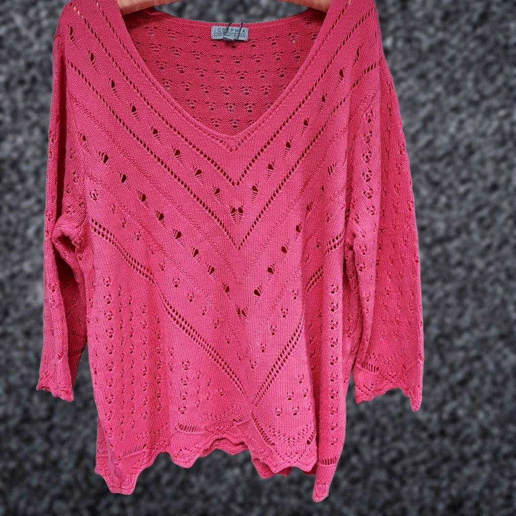 Vintage JOSEPH A Womens Daquiri Pink Pointelle Scalloped Sweater Large 3/4 Sleeve Women Pink Shirt Pullover Size L / US 10 / IT 46 - 1 Thumbnail