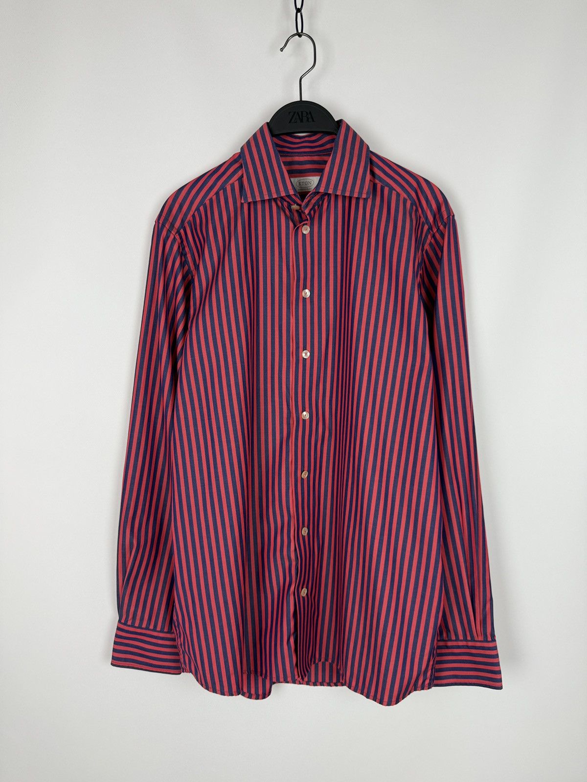 Eton Eton Contemporary Navy Red Stripe Formal Button Down Shirt M Size US M / EU 48-50 / 2 - 1 Thumbnail
